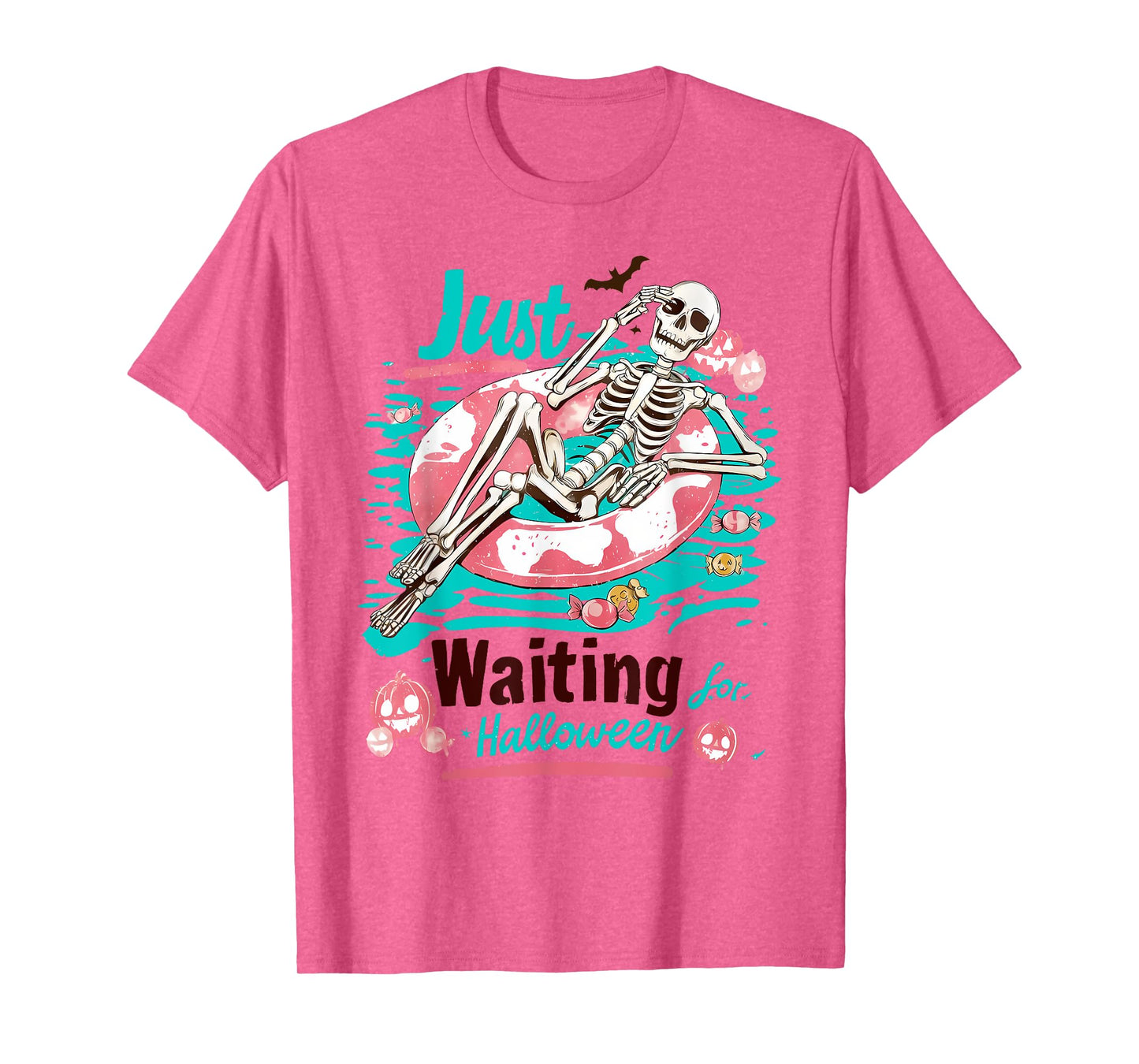 Funny Summer Skeleton Just Waiting For Halloween Summerween T-Shirt
