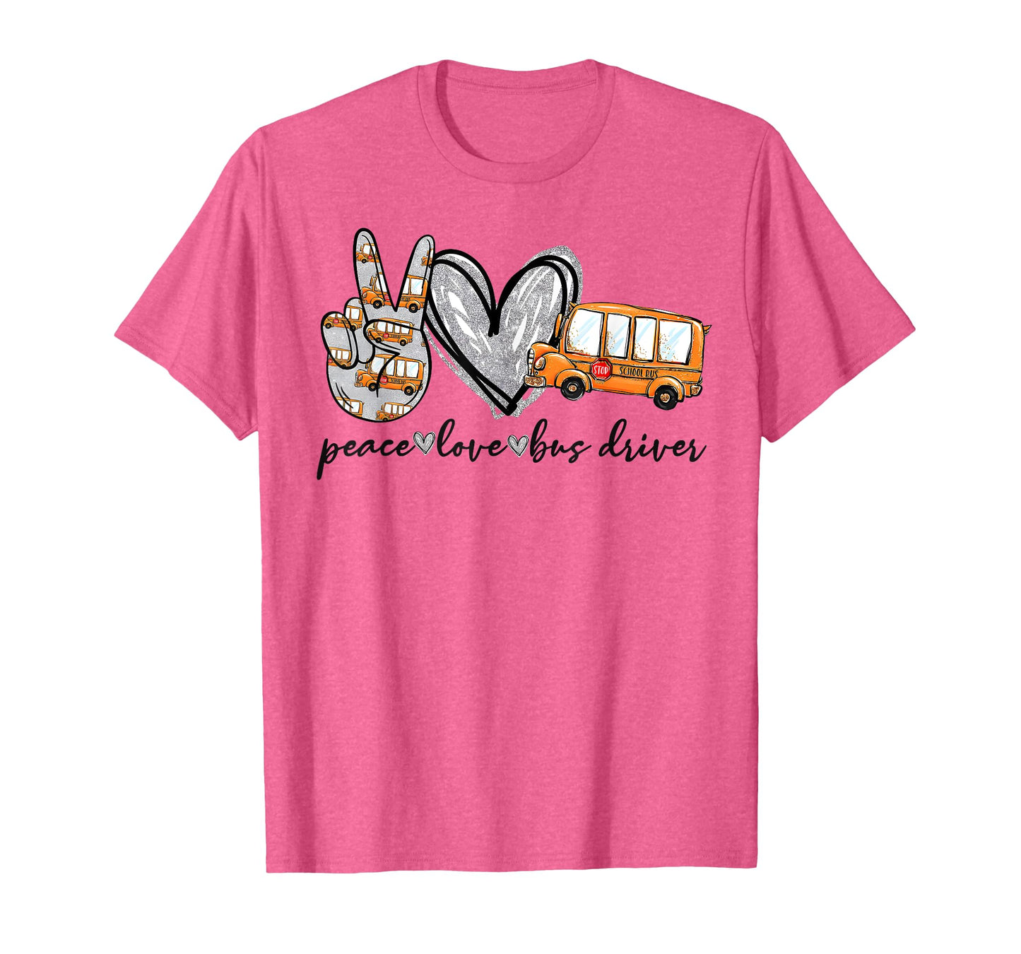 Peace Love Bus Driver Funny School Bus Driver Men Women Kids T-Shirt