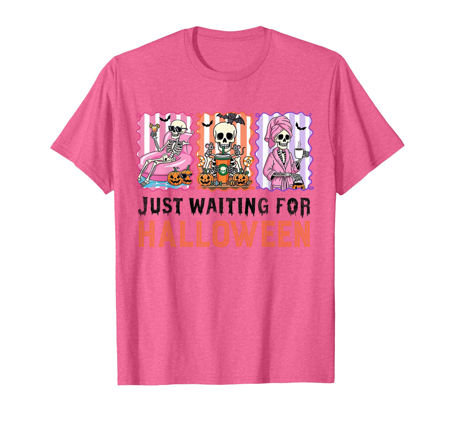 Just Waiting For Halloween Skeleton Spooky Summer Vacation T-Shirt