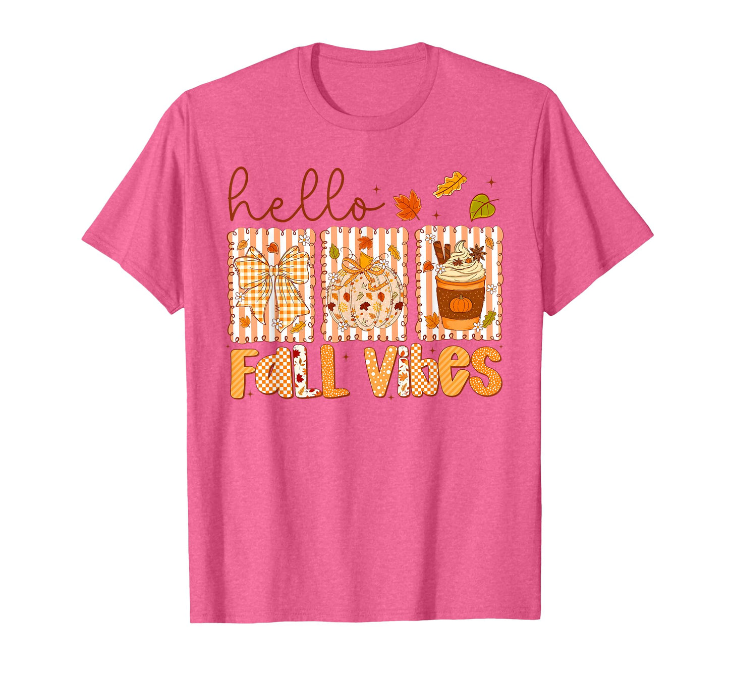 Hello Fall Vibes Coquette Bow Pumpkin Spice Thanksgiving T-Shirt