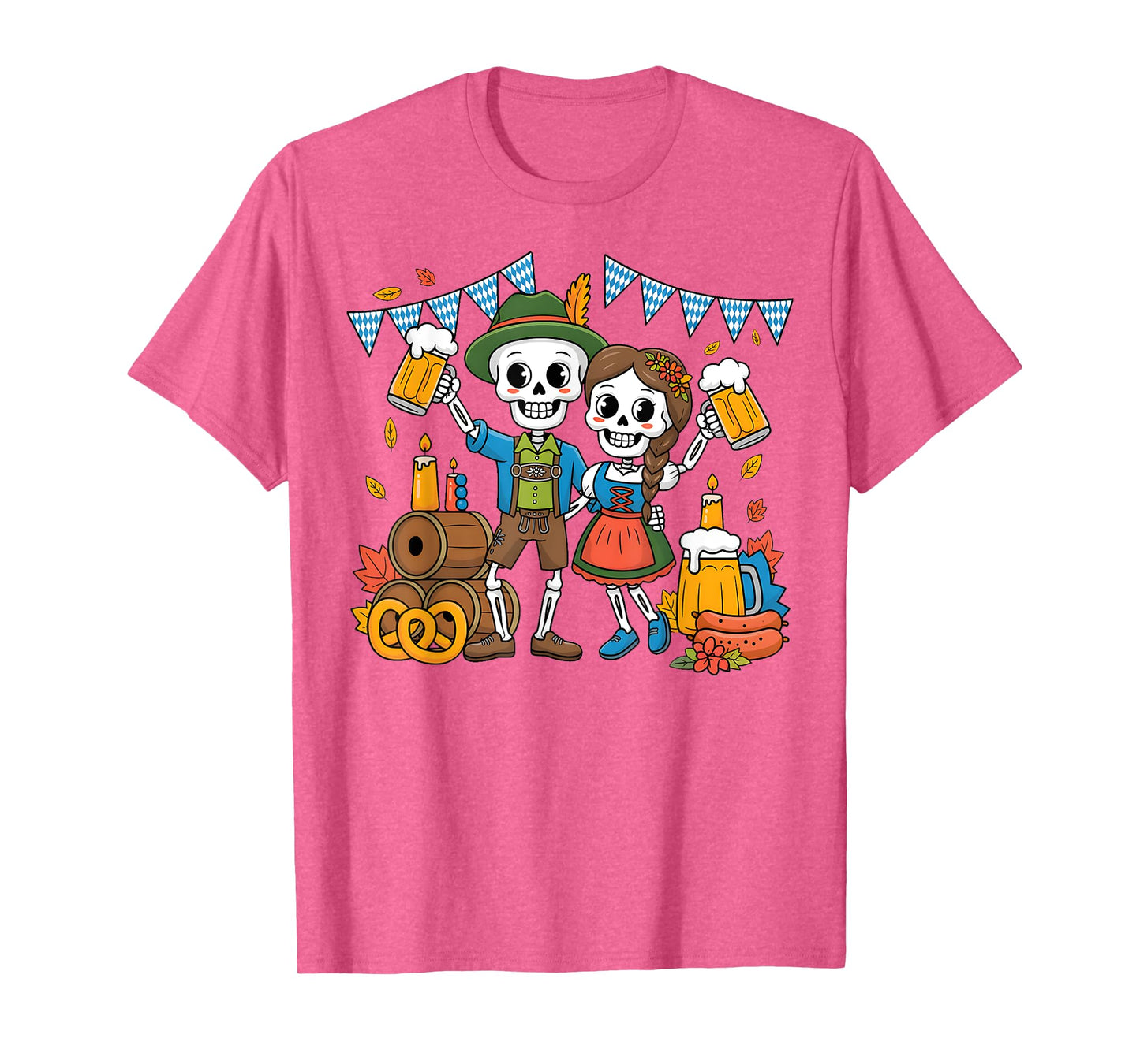 Skeleton Couple Oktoberfest Costume - Beer Pretzel Sausage T-Shirt