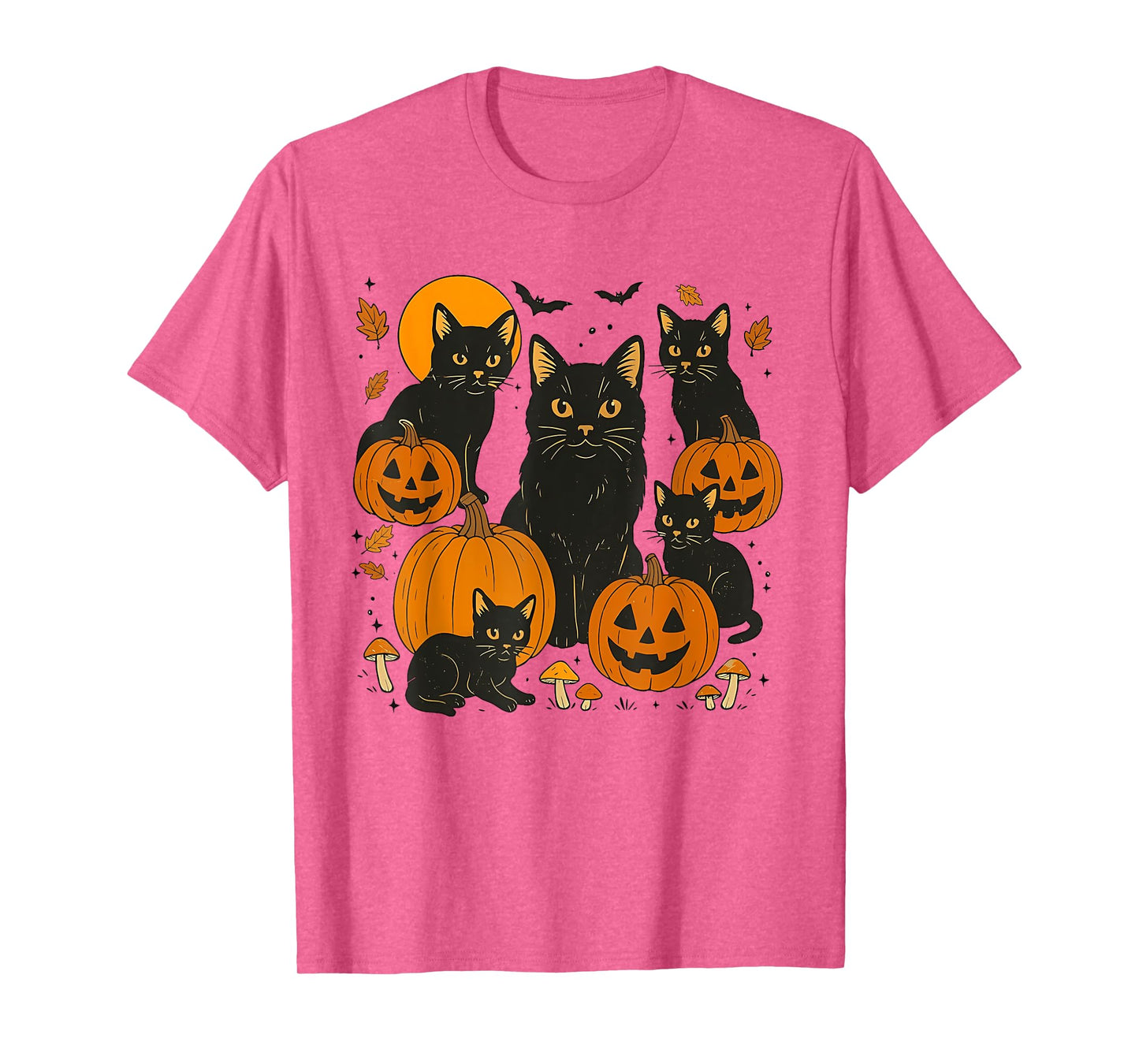 Vintage Black Cat Pumpkin Halloween Cat Women Men Kids T-Shirt