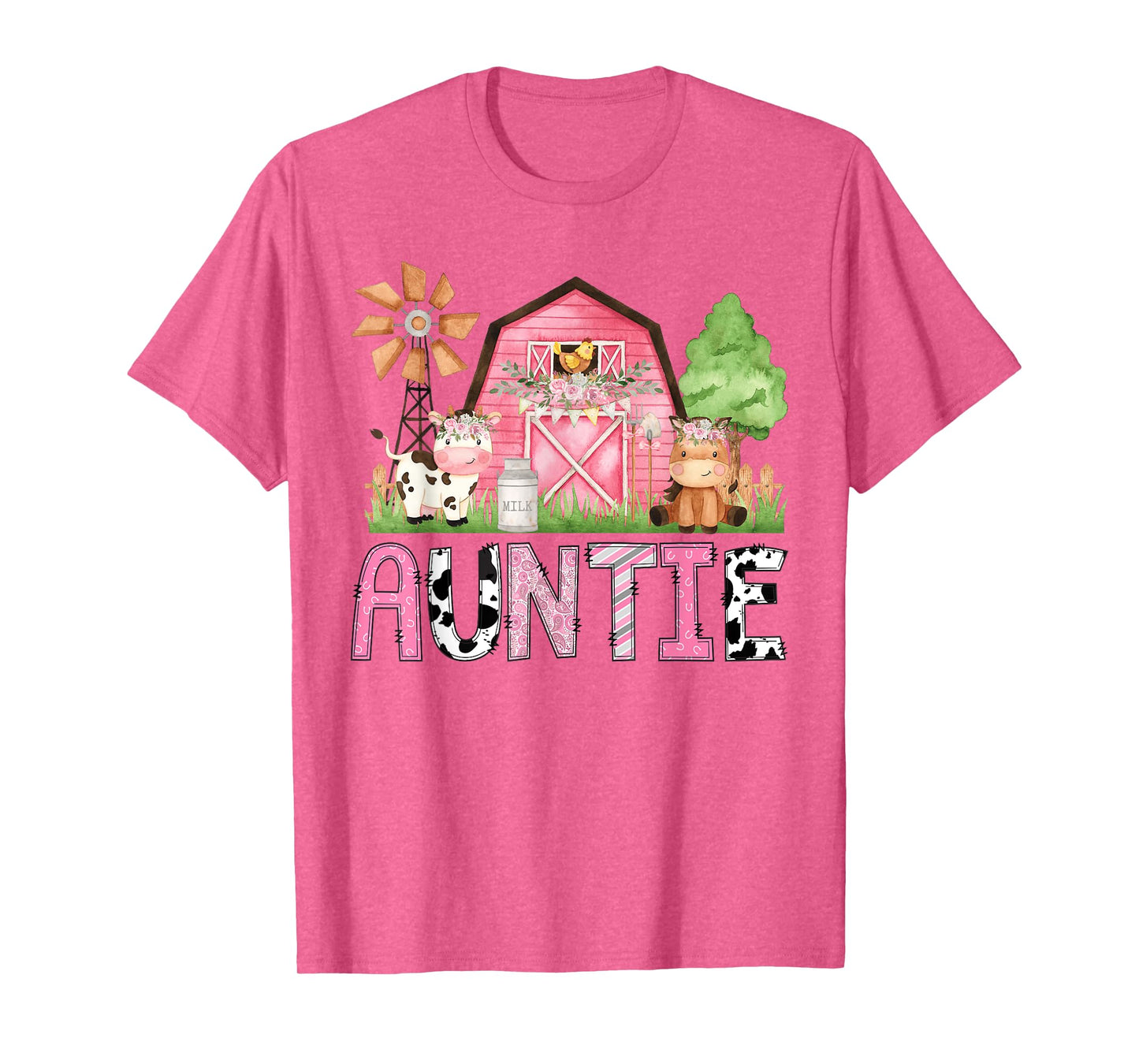 Auntie Pink Farm Animal Birthday Kids Matching Family T-Shirt