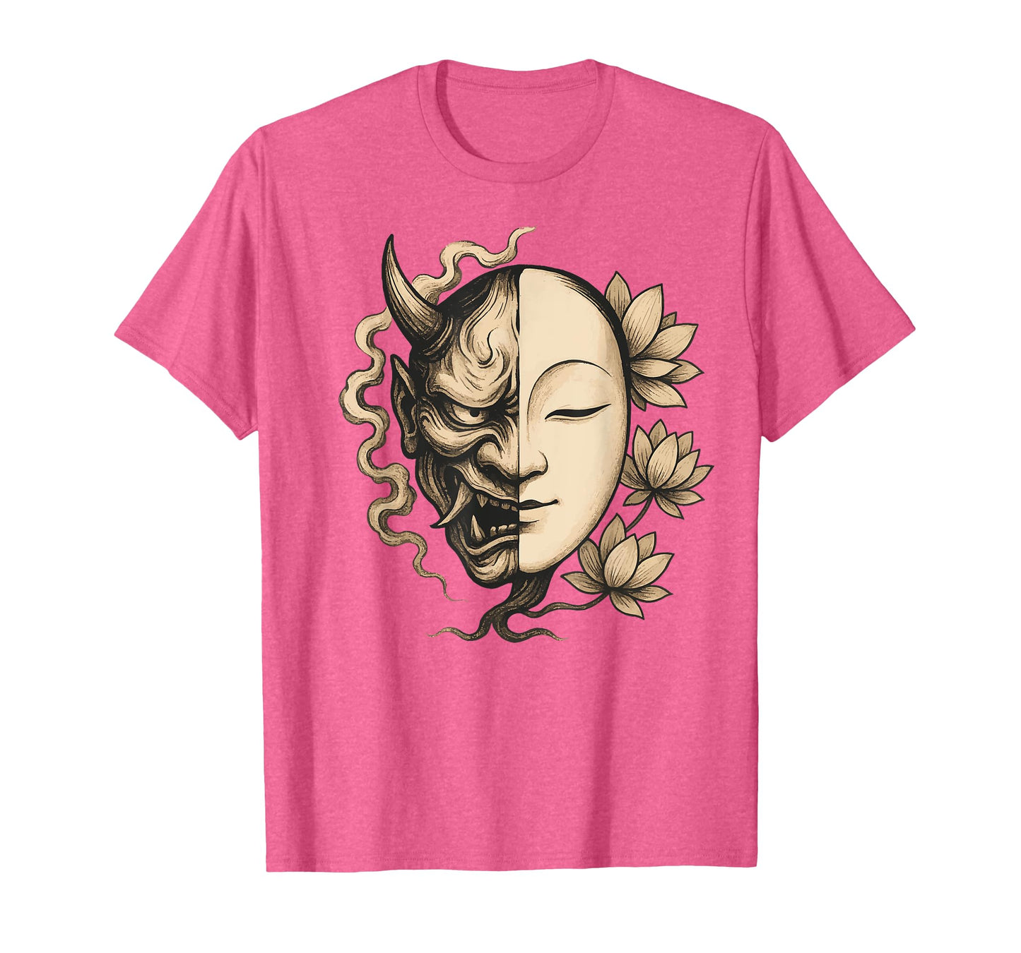 Noh Mask Demon Buddha Zen Japan Lotus Balance Art T-Shirt