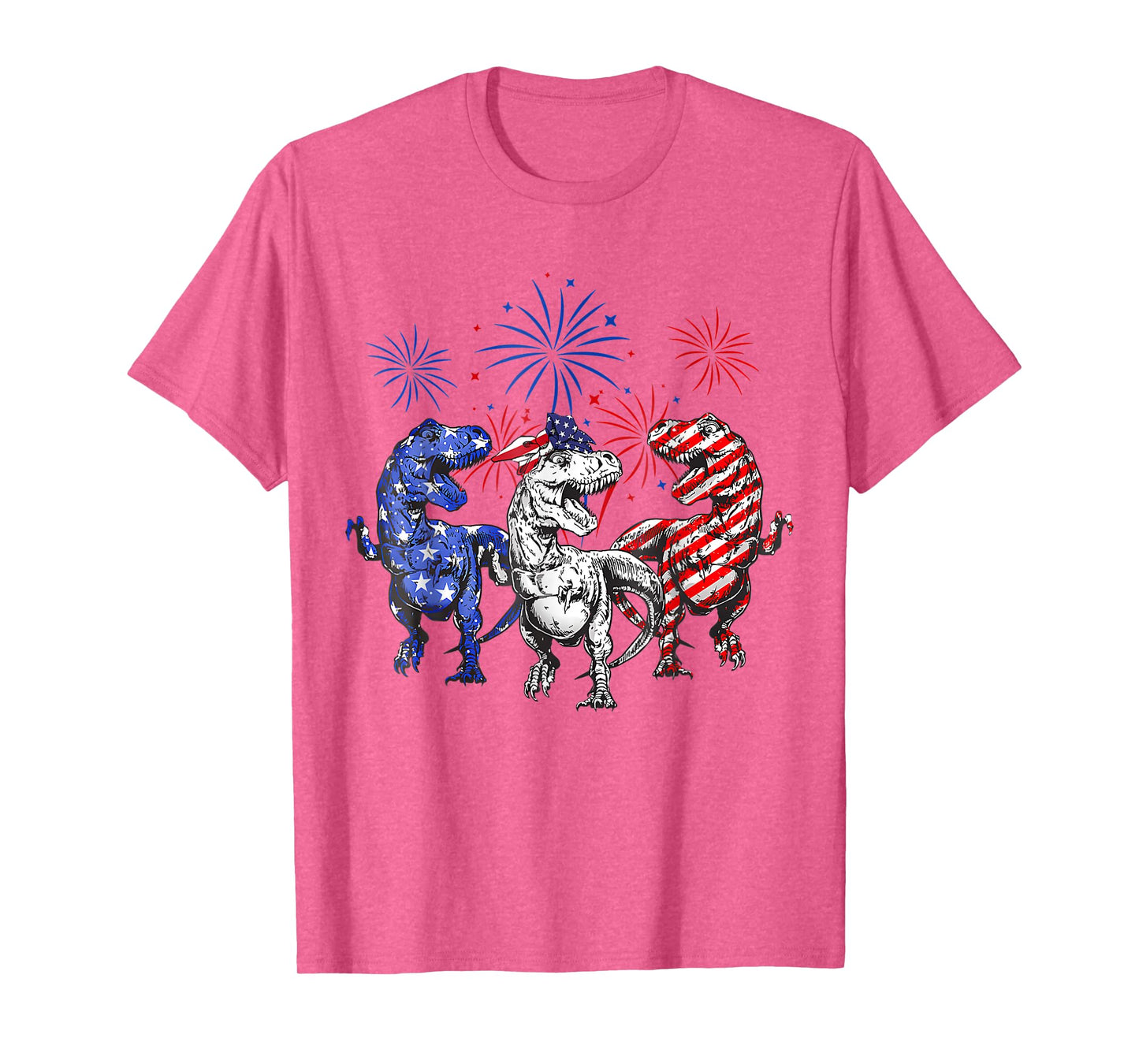 Red White Blue T Rex Dinosaur Firework 4th Of July T-Shirt for Women Kids Men