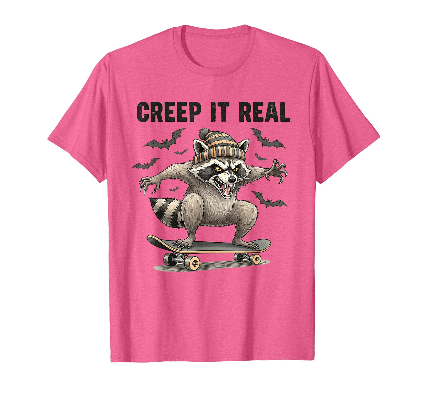 Creep It Real Raccoon Halloween Skateboard Bat Funny T-Shirt