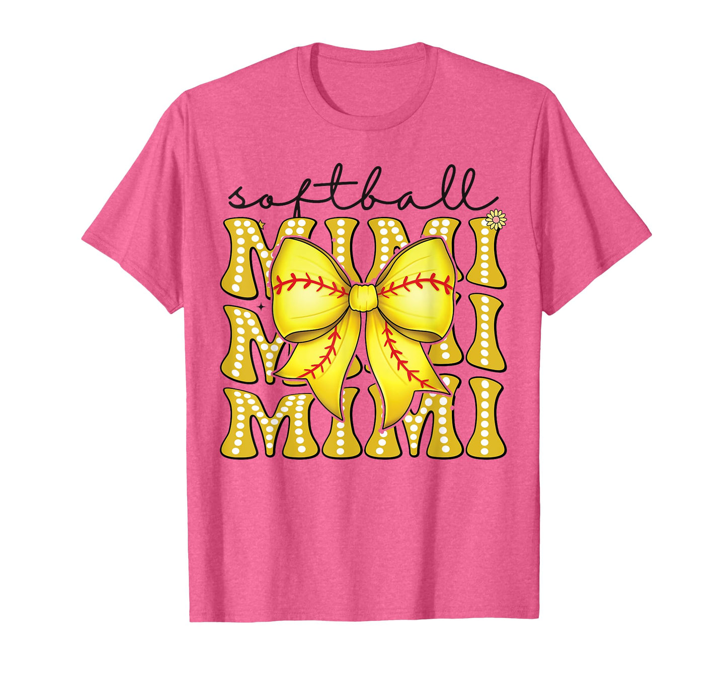 Softball Mimi Retro Softball Coquette Bow Groovy T-Shirt