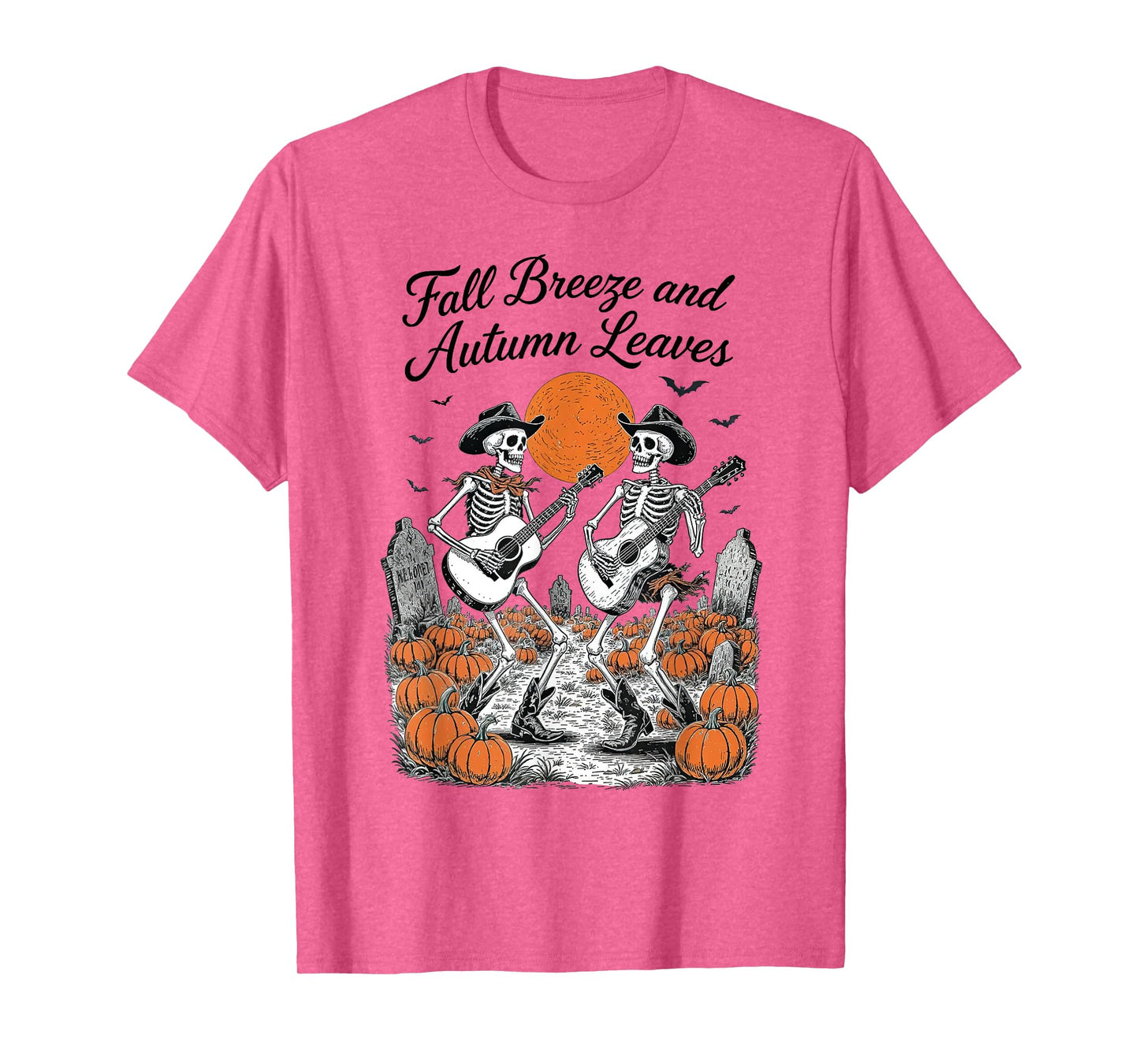 Fall Breeze and Autumn Leaves Spooky Skeleton Fall Halloween T-Shirt