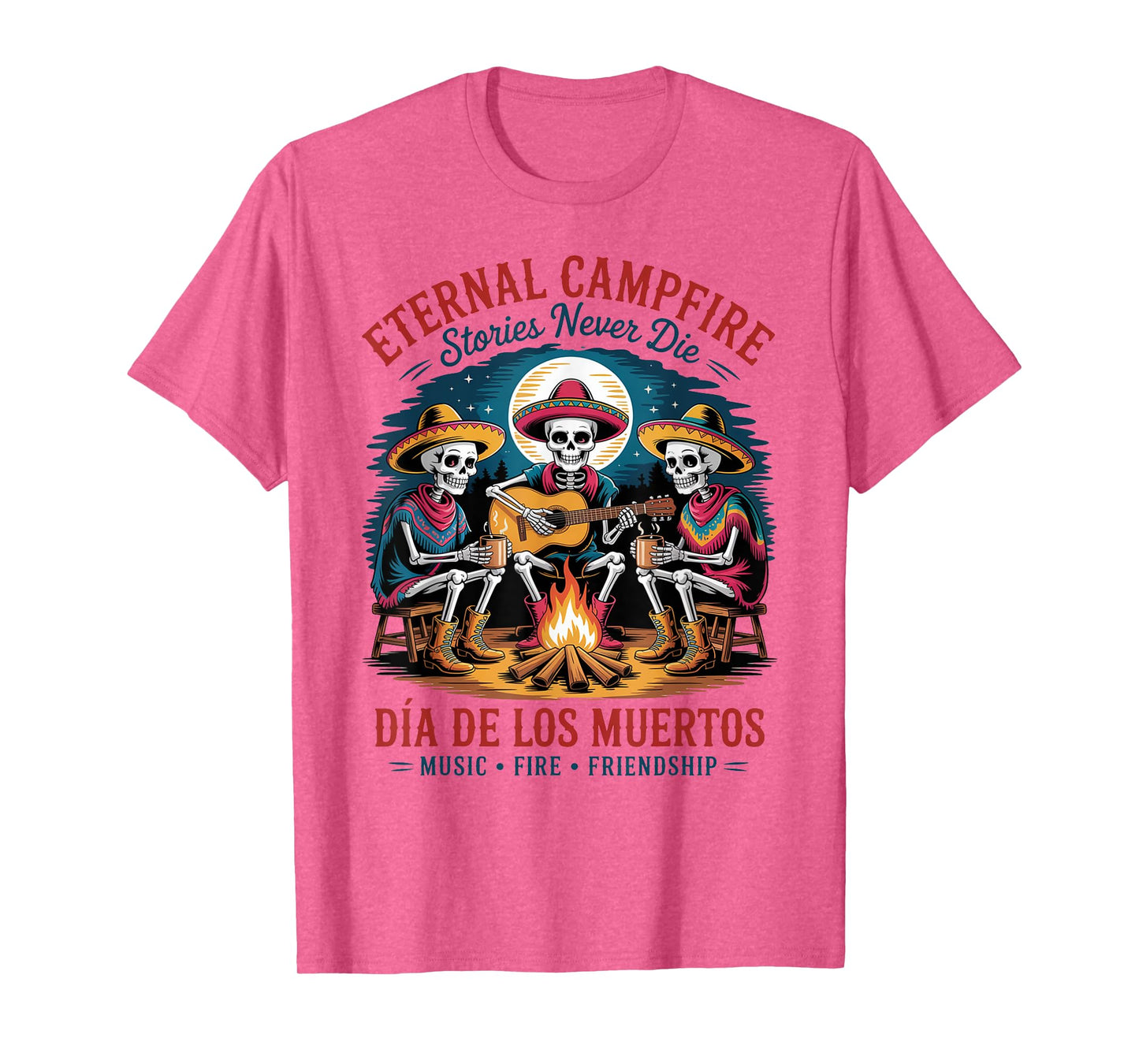 Mexican Campfire Sugar Skull Skeleton Día de los Muertos T-Shirt