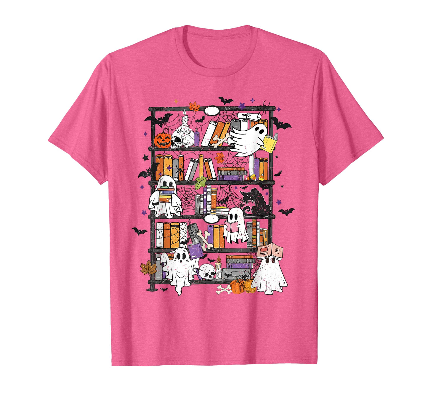 Funny Ghost Book Reading Books Lover Teacher Happy Halloween T-Shirt