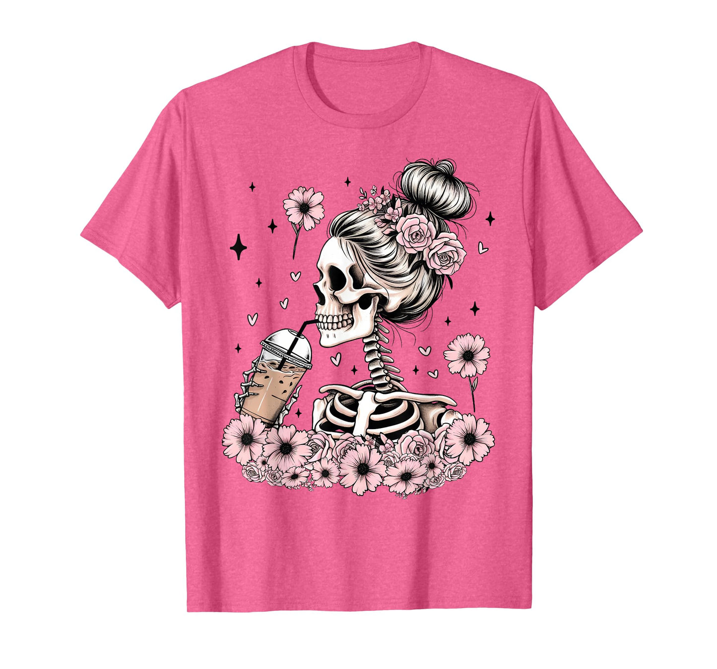 Skeleton Messy Bun Funny Costume Mom Women Halloween T-Shirt