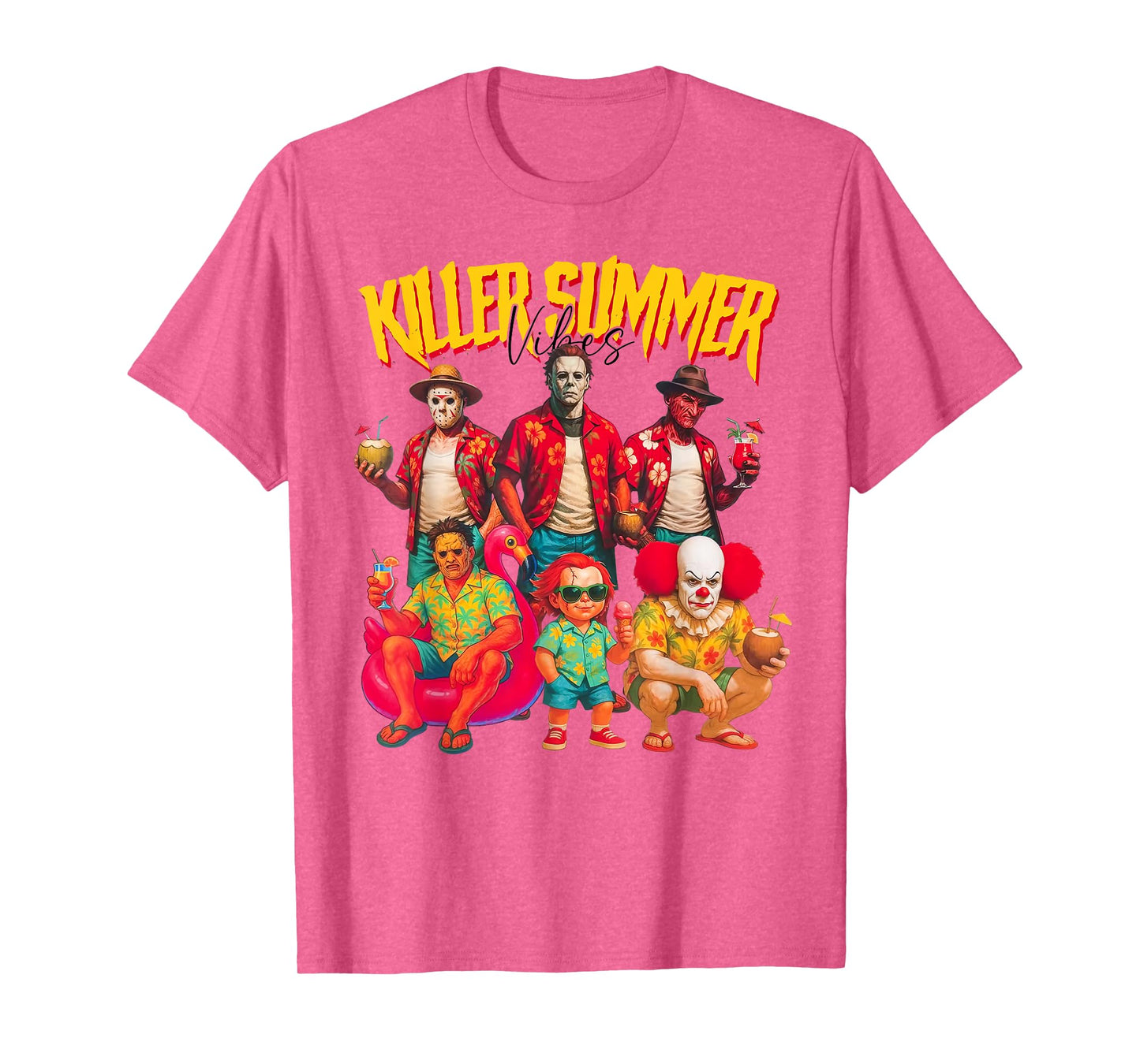 Killer Summer Vibes Beach Vacation Funny Horror Characters T-Shirt