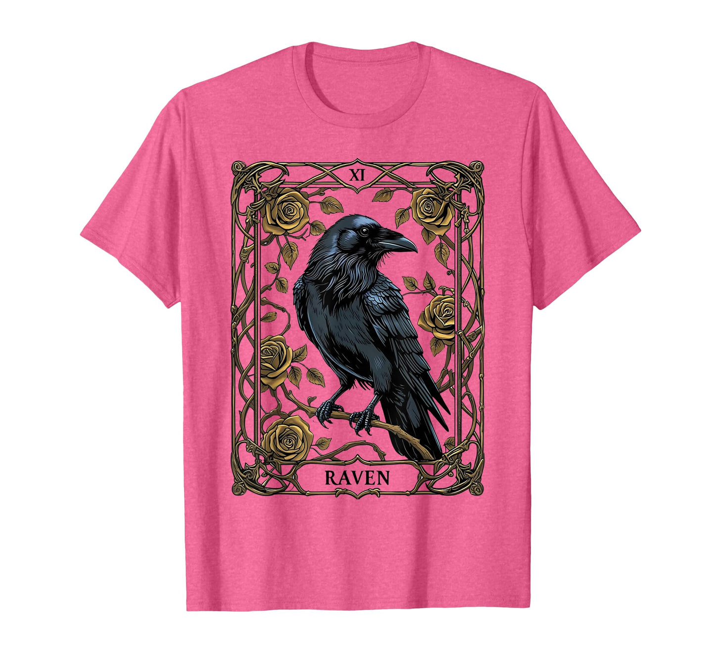 Vintage Raven Tarot Card Gothic Wiccan Pagan Witch Black T-Shirt