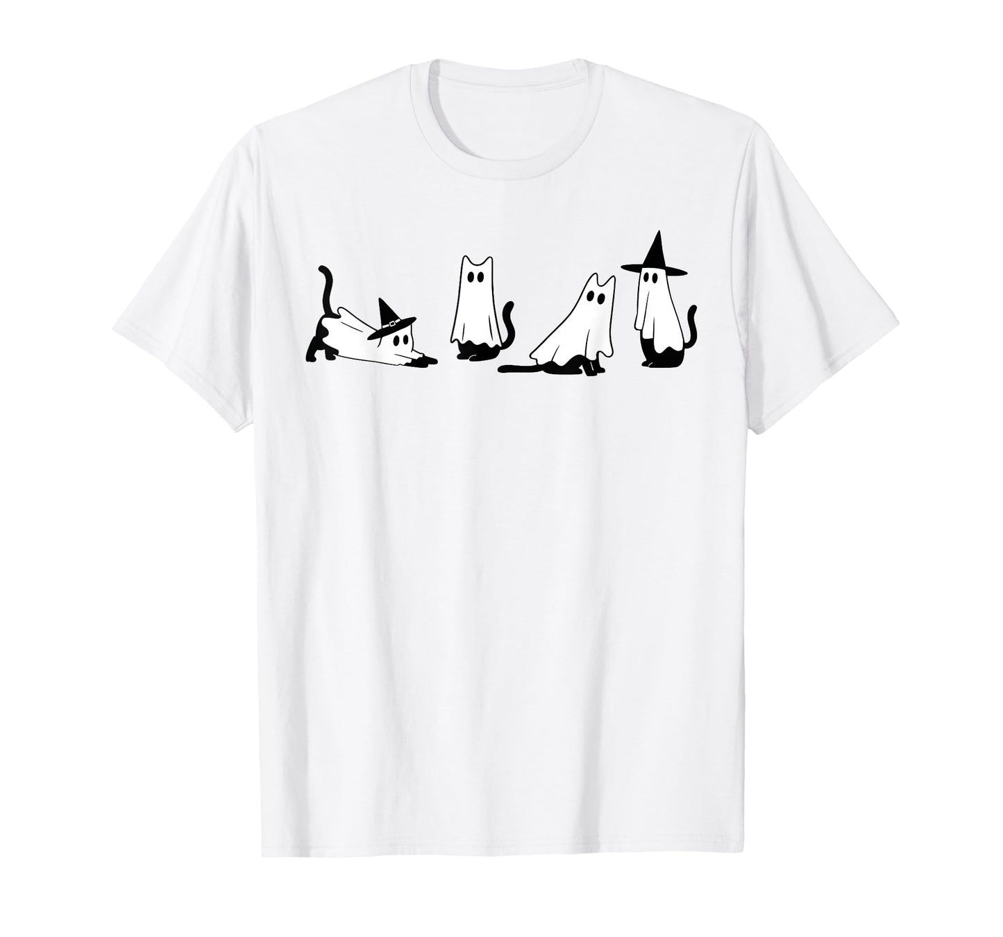 Black Cat Ghost Witch Halloween Costume Men Women Cat Lover T-Shirt