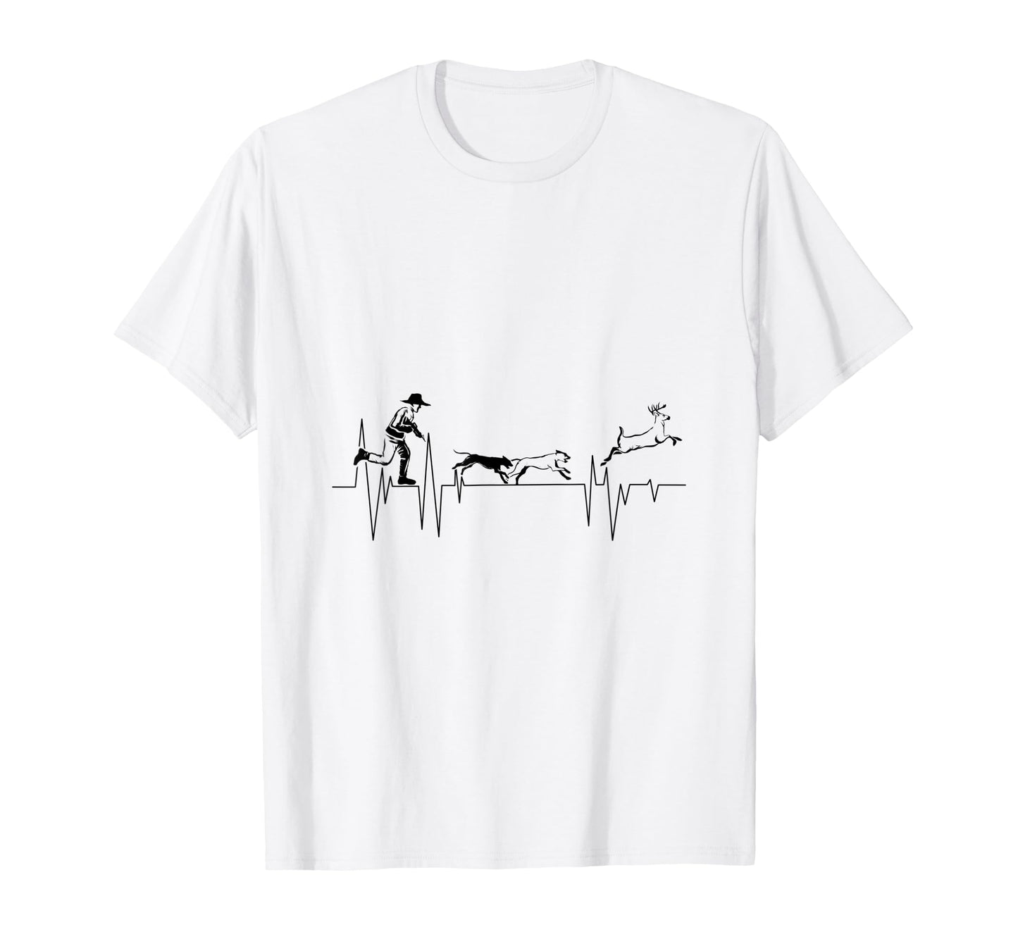 Funny Hunting Heartbeat EKG Dogs Bucks Red Deer T-Shirt