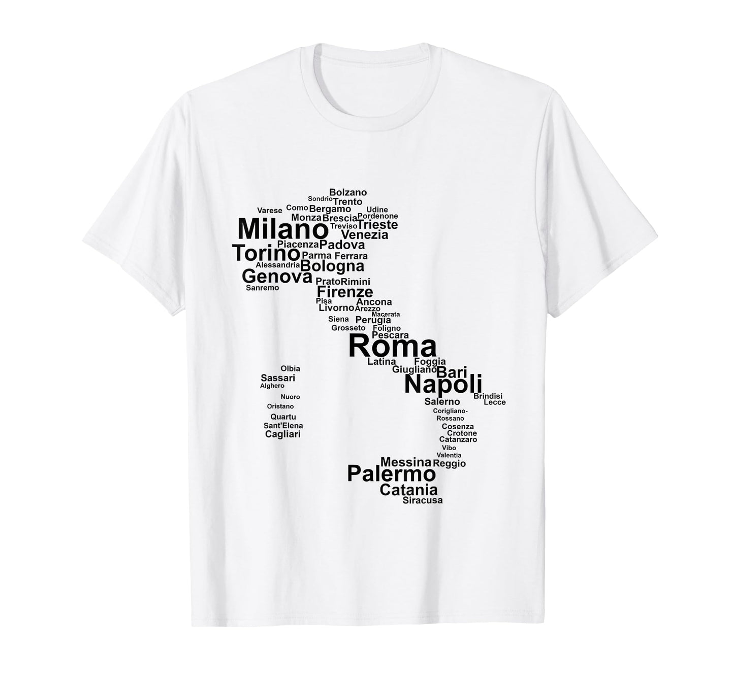 Italy Map Silhouette Towns Cities Rome Milan Travel Europe T-Shirt