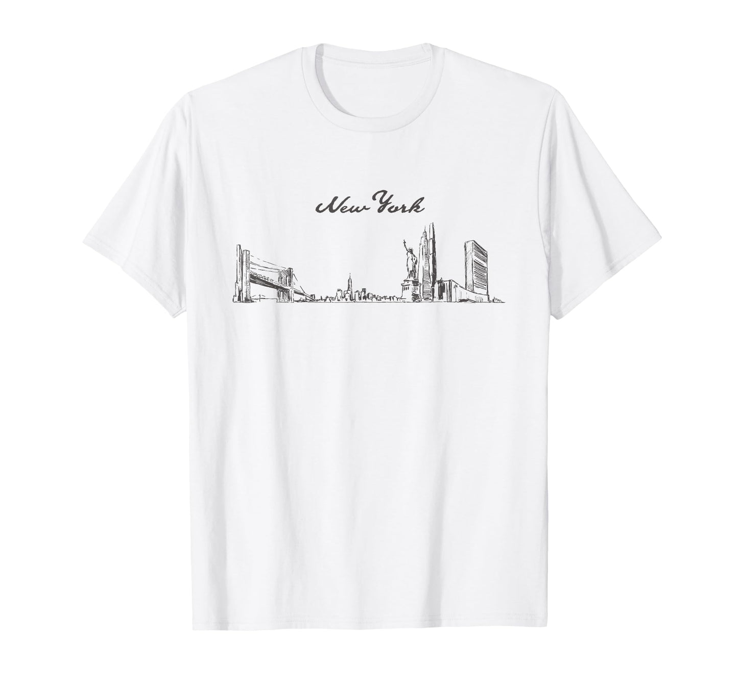 New York City Skyline,Hand-drawn Landmarks NYC Vintage Style T-Shirt