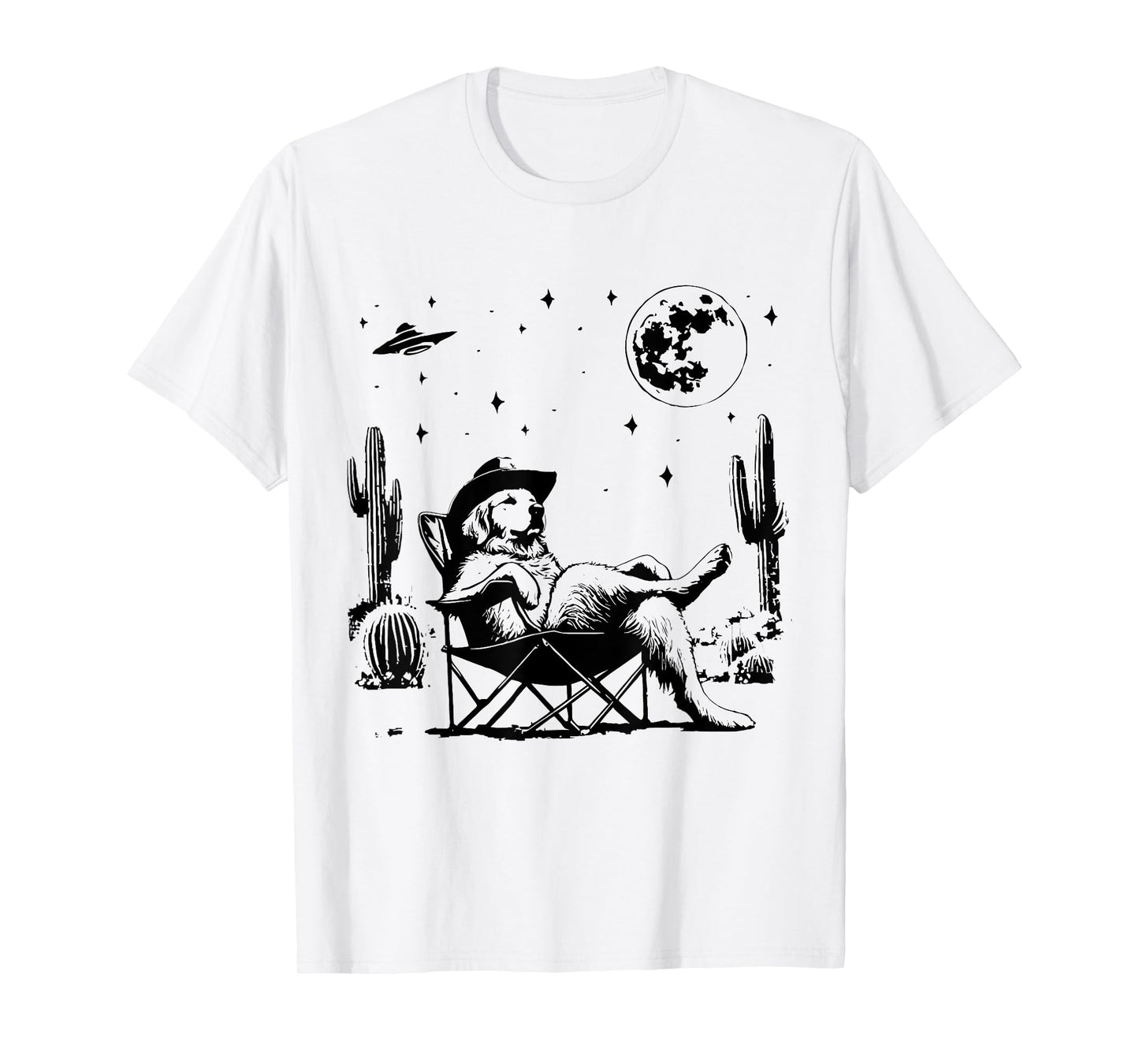 Funny Cowboy Golden Retriever Relaxing On Camping Chair Dog T-Shirt