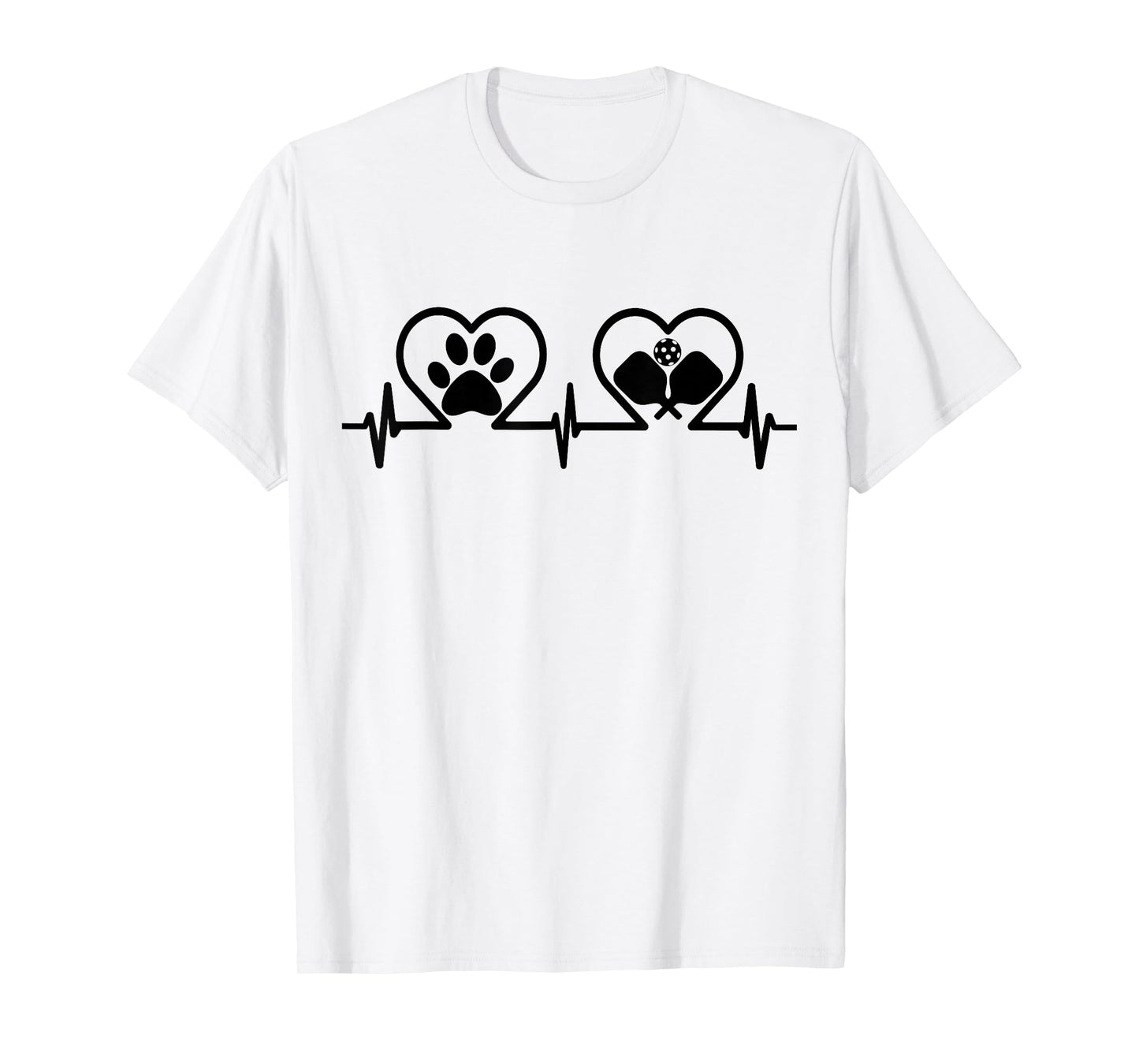 Dog Paw Heart Heartbeat Pickleball Player Funny Dog Lovers T-Shirt