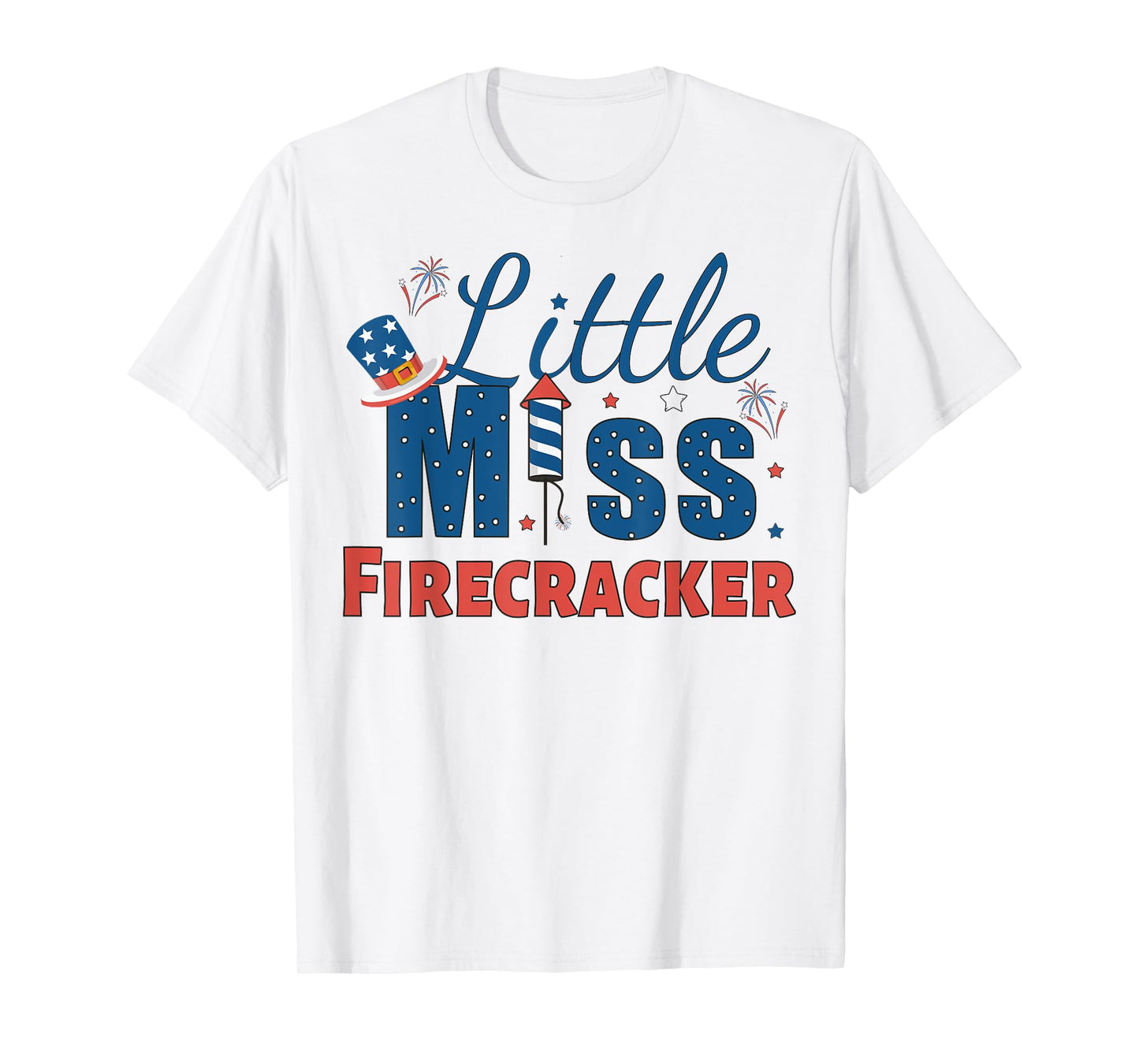 Little Miss Firecracker 4th Of July American Flag Girls Kids T-Shirt