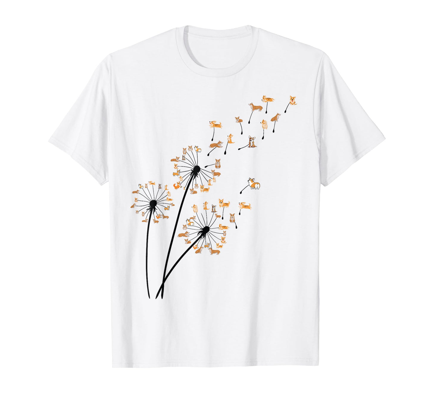 Corgi Dog Shirt Flower Fly Dandelion Cute Dog Lover Funny T-Shirt