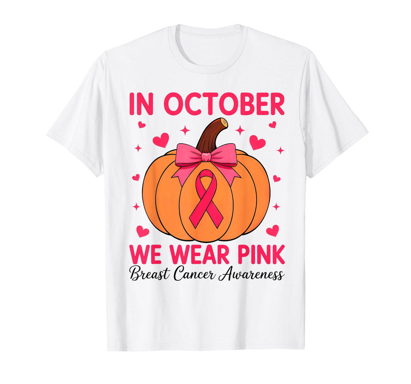 In October We Wear Pink Pumpkin Halloween Breast Cancer T-Shirt