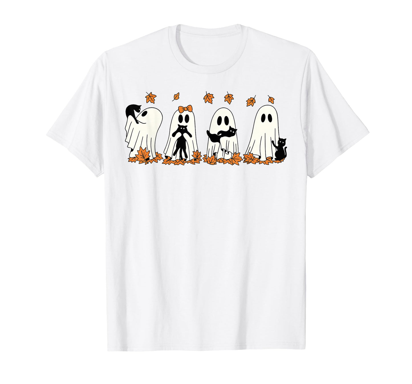 Funny Ghost Black Cat Fall Halloween Thanksgiving Cat Lover T-Shirt