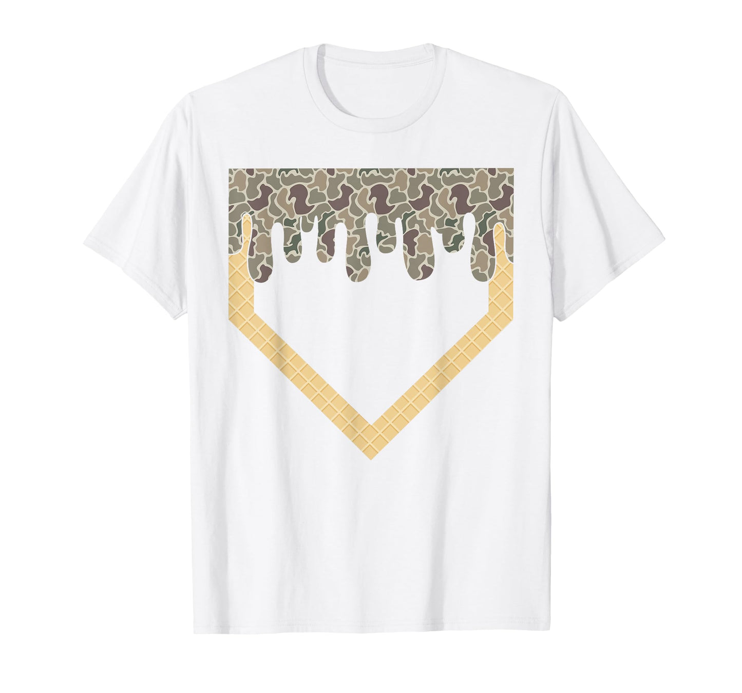 Camo Baseball Ice Cream Drip Home Plate Baseball Lifestyle T-Shirt