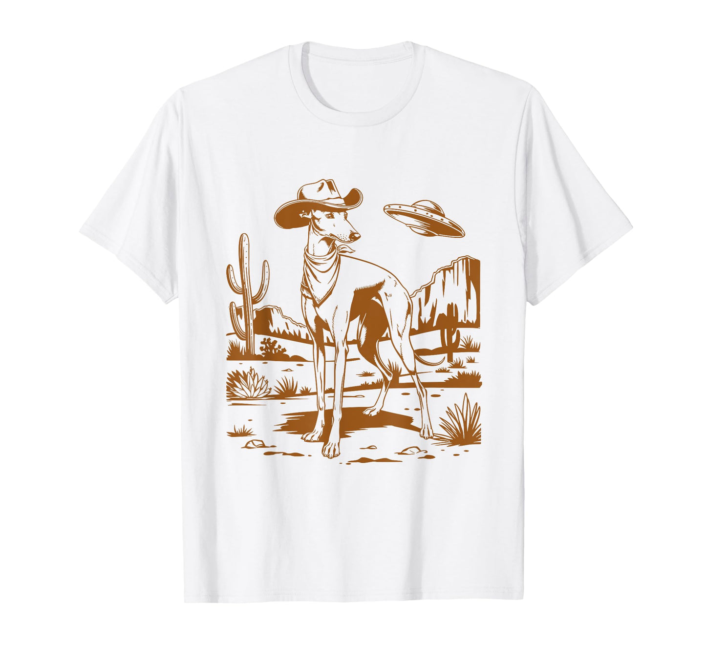 UFO Greyhound Western Alien Vintage 90s Whippet Cowboy Dog T-Shirt