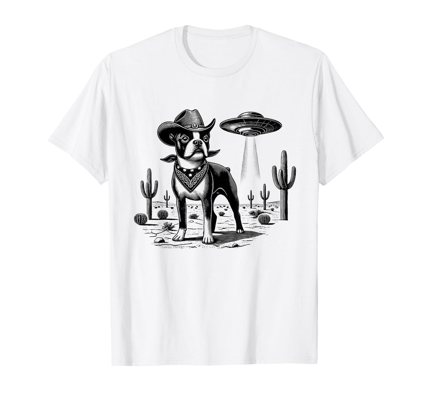 Vintage Boston Terrier UFO Western Wild West Dog Mom Dad T-Shirt