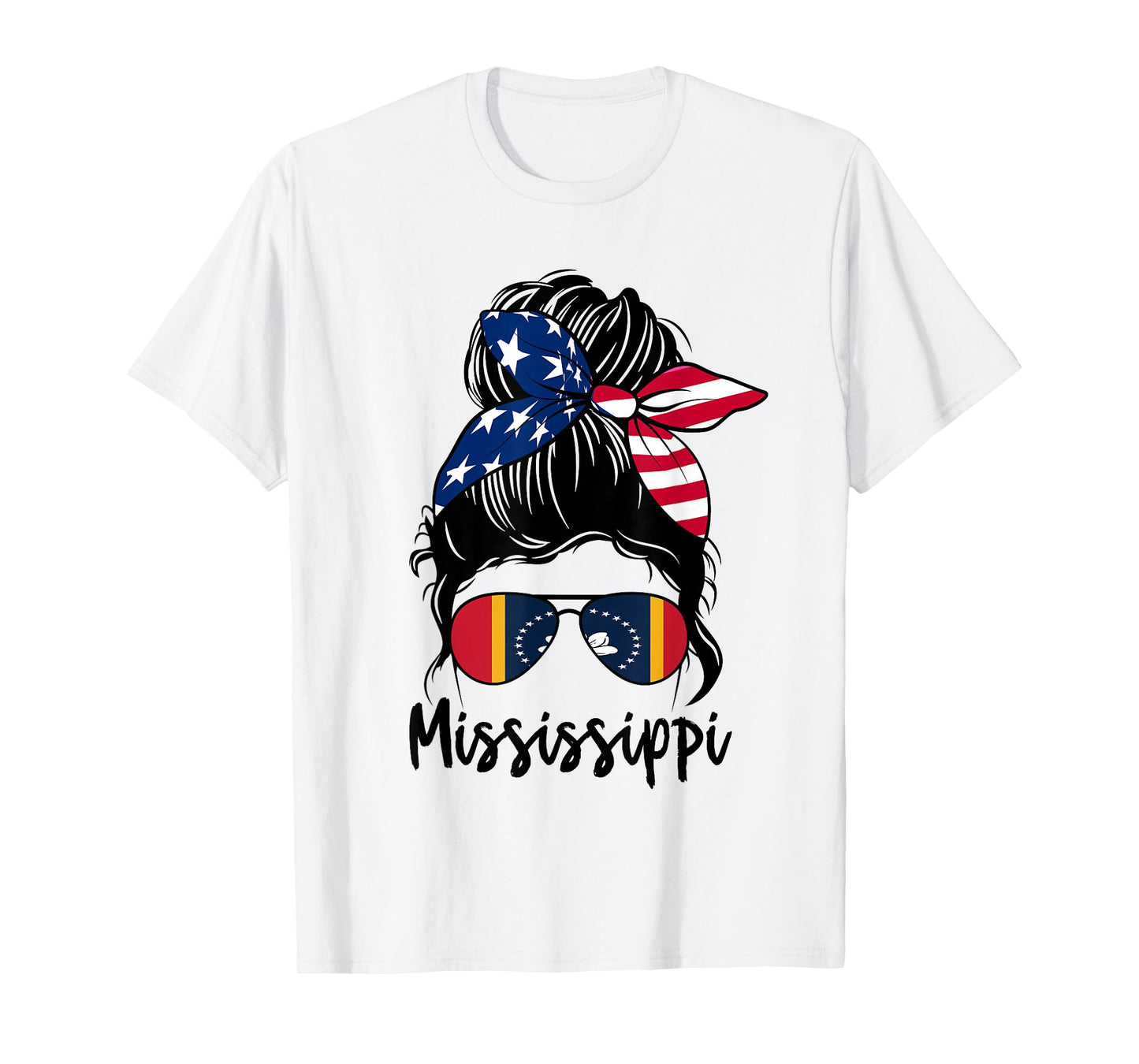 Mississippi Girl Mississippi Flag State Girlfriend messy bun T-Shirt