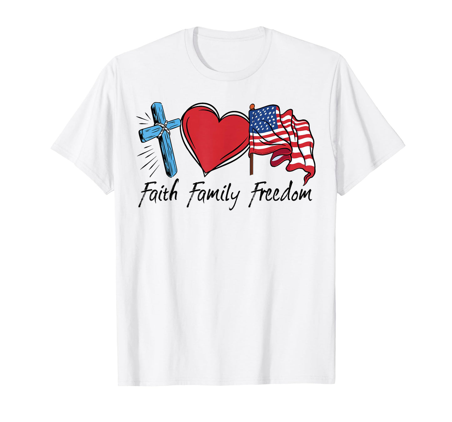 Patriotic Retro Faith Family Freedom USA Flag 4th of July T-Shirt
