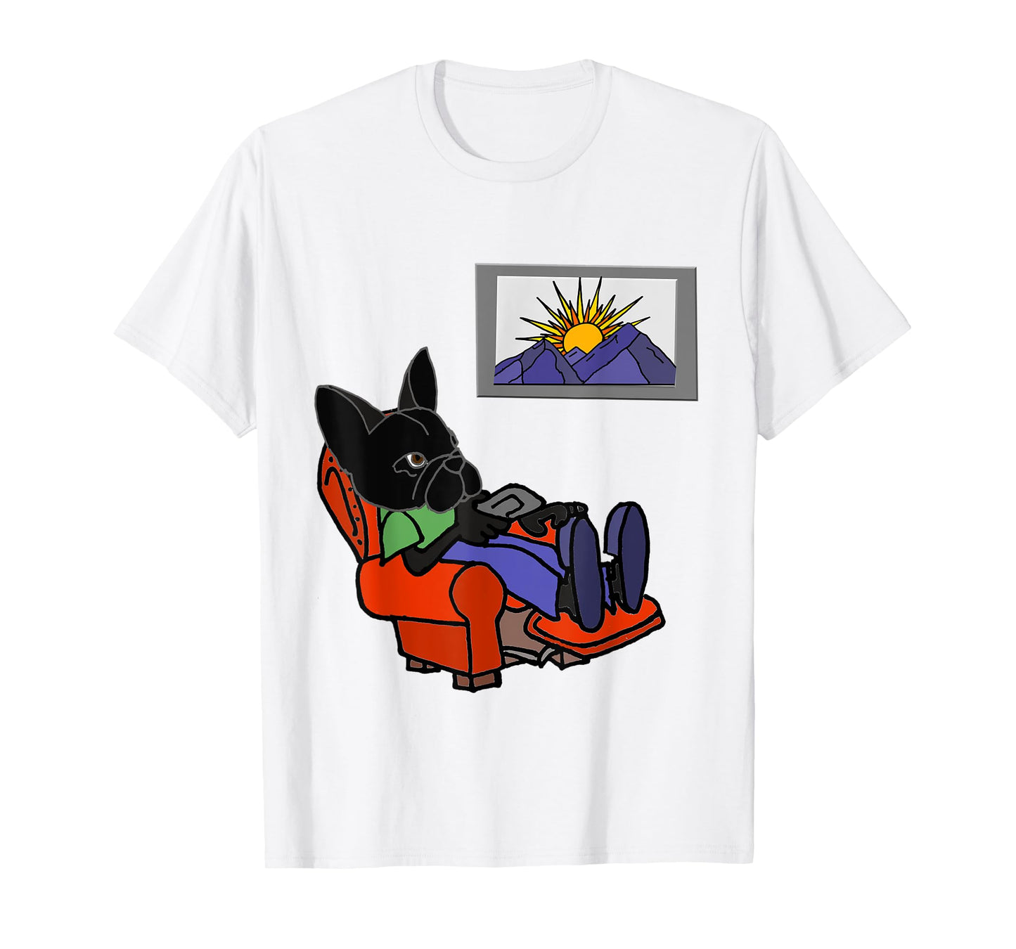 Smileteespetsa Funny Black French Bulldog Dog Watching TV Men Women Kids T-Shirt