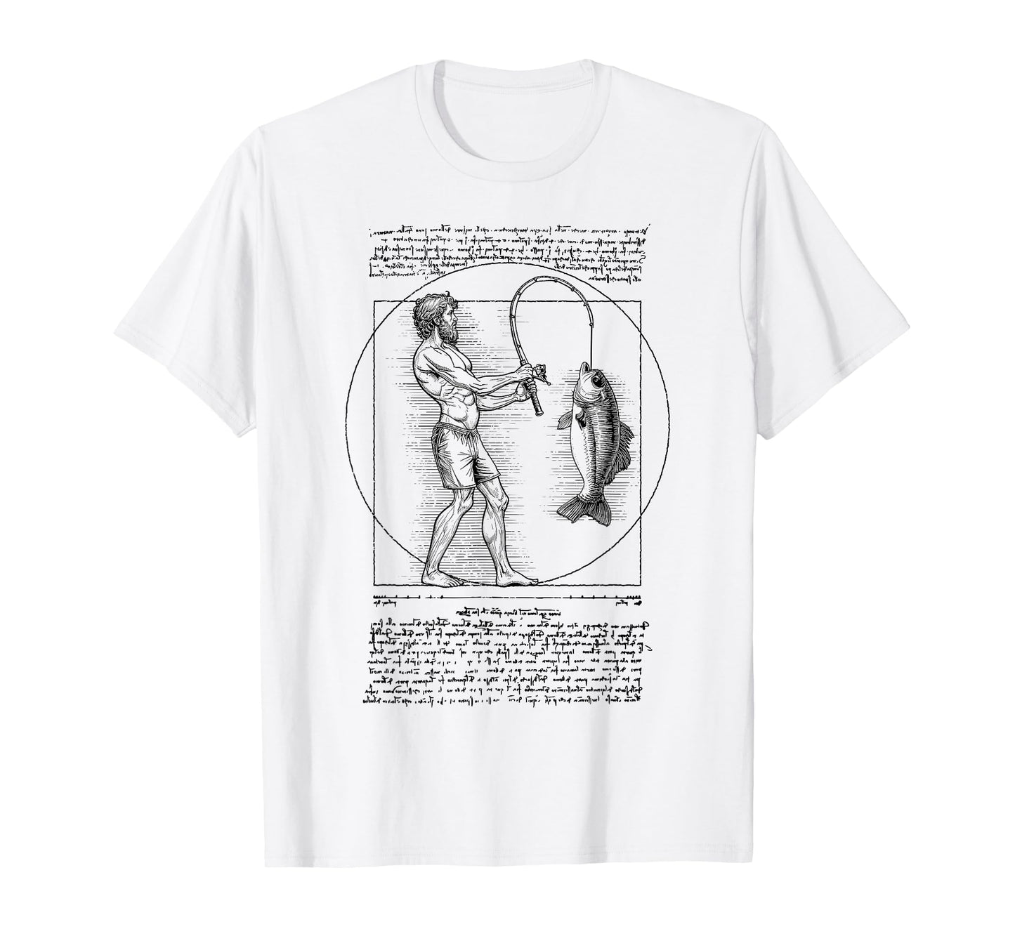 Funny Fishing Vitruvian Man Leonardo Da Vinci Fisherman T-Shirt