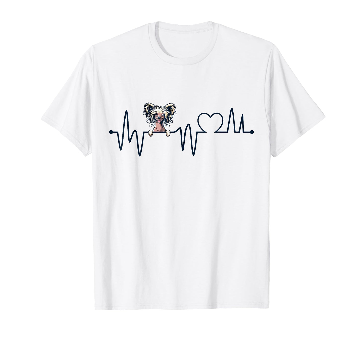 Chinese Crested Dog Heartbeat - Men Women Kids Crested Lover T-Shirt