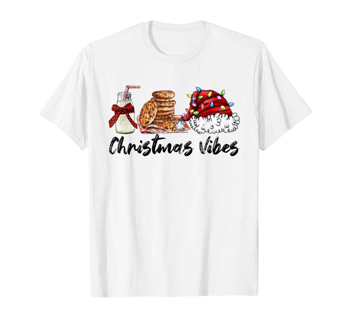 Christmas Vibes Santa Milk and Cookies Xmas Lights T-Shirt