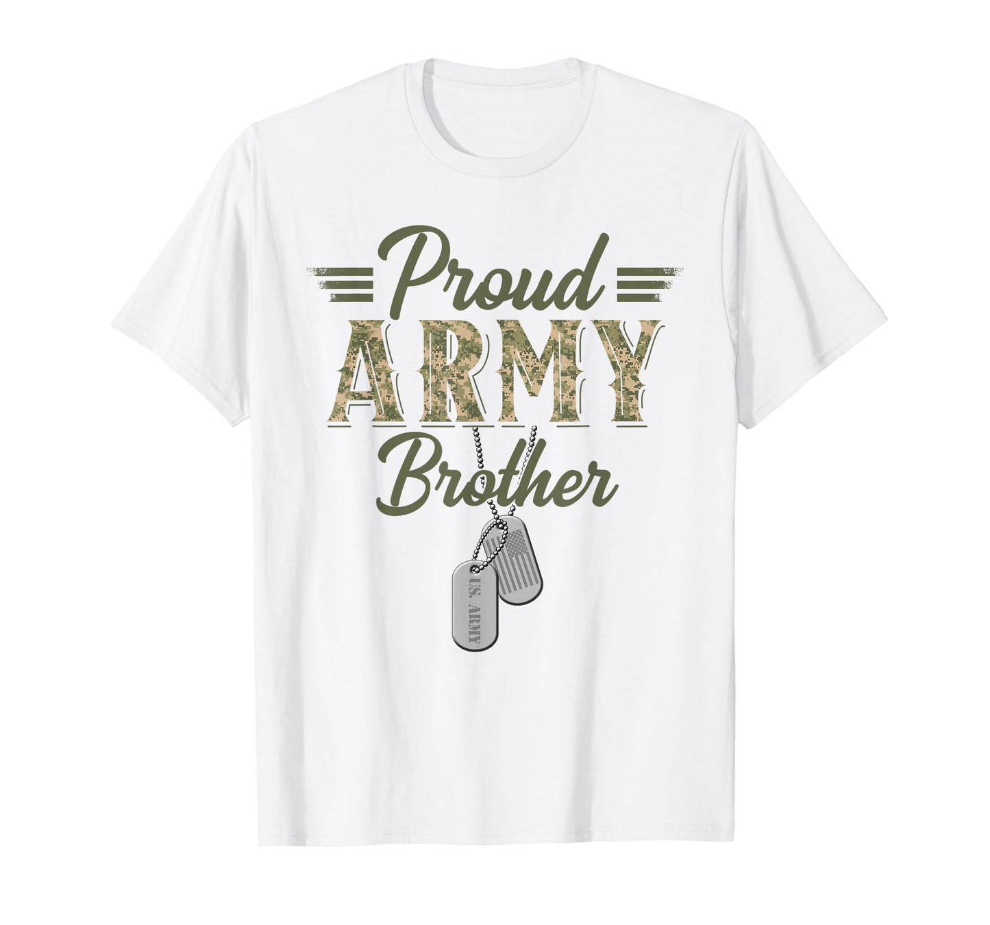Proud Army Brother Military Brother with Dog Tag US Flag T-Shirt