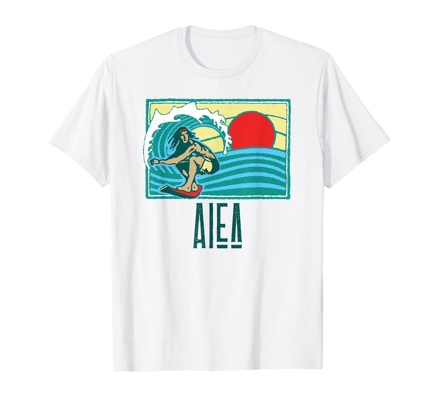 Aiea Hawaii Vintage Surfer & Wave Retro Graphic T-Shirt