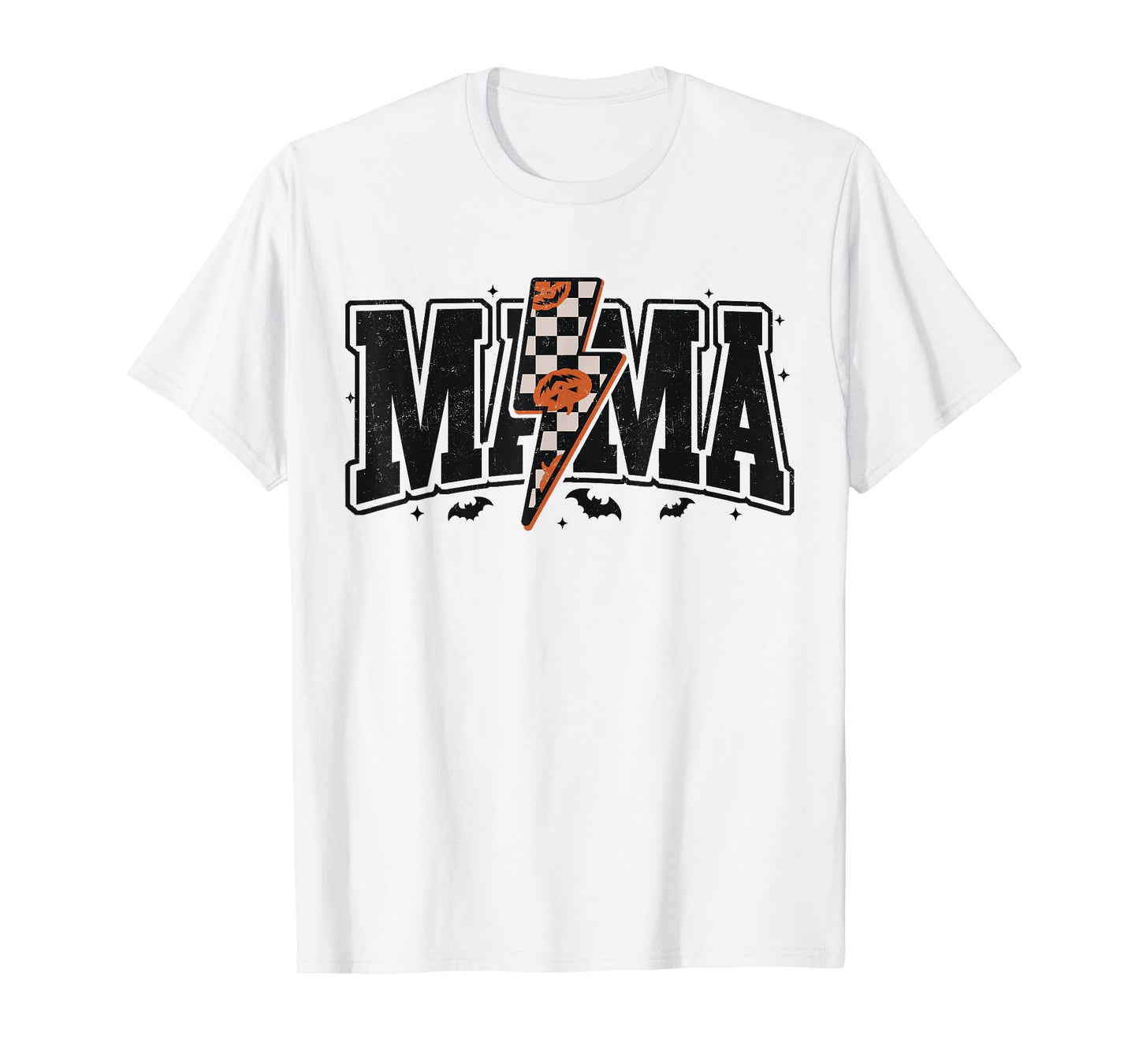 Halloween Checkered Spooky Mama Bat Trending Lightning Bolt T-Shirt