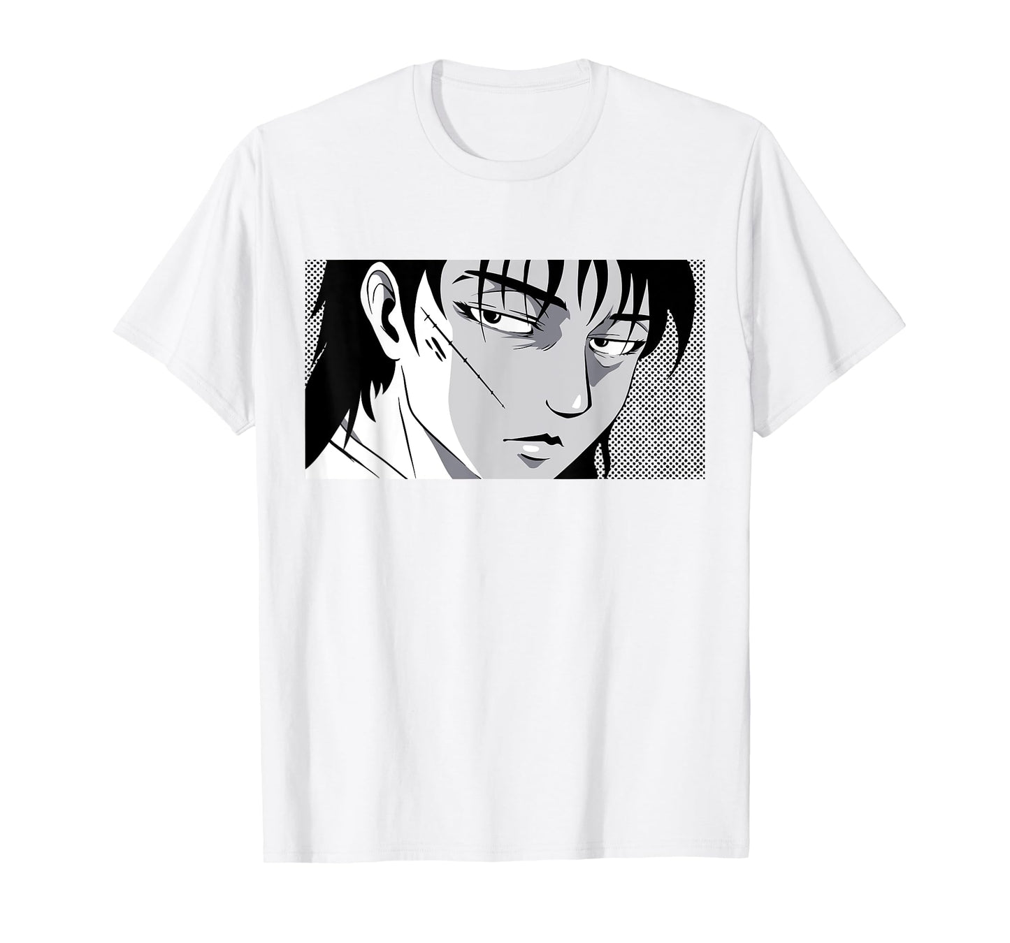 Badass Anime Boy Mysterious Manga Face Edgy Black White Art T-Shirt