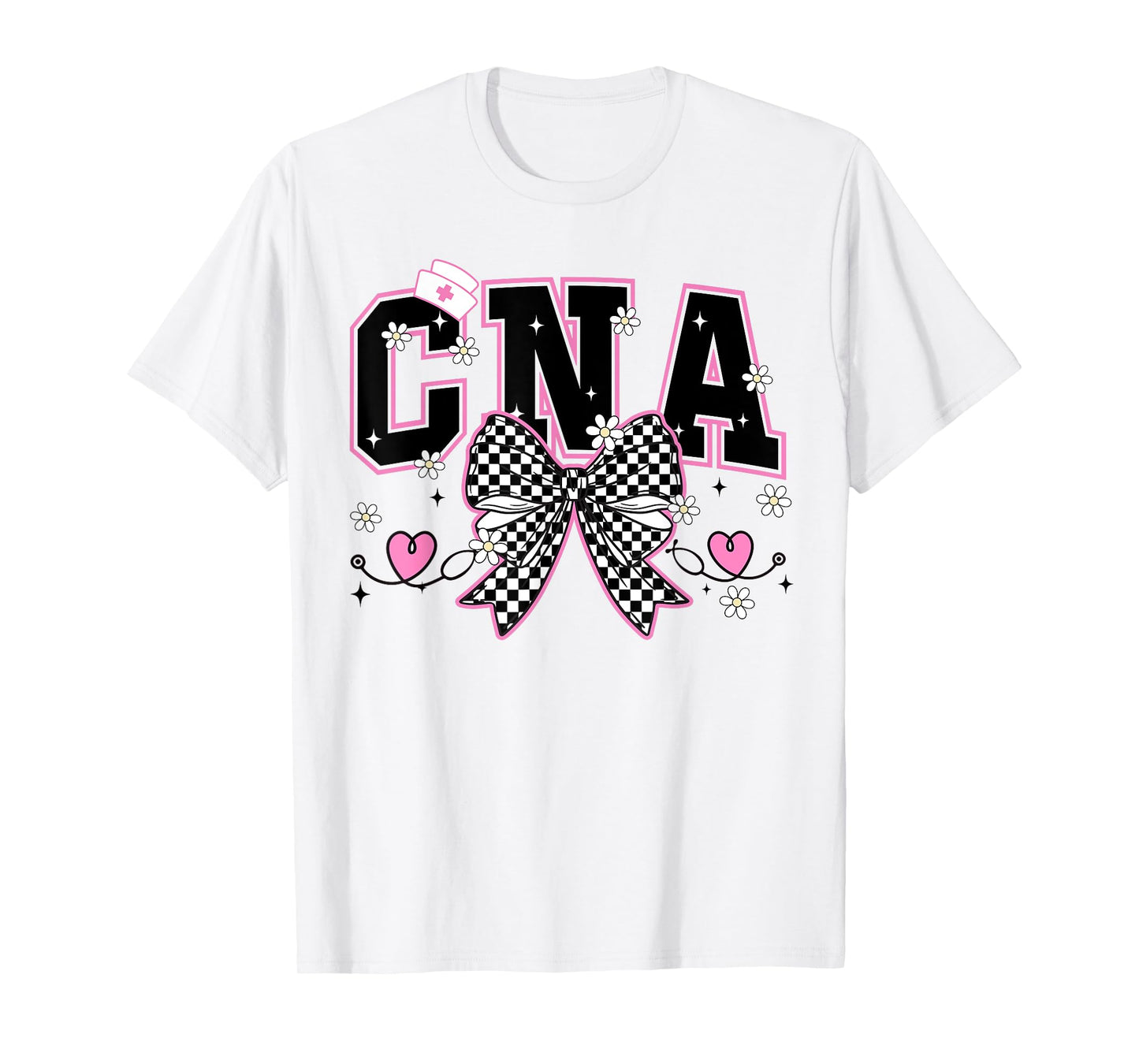 CNA Bow Certified Nursing Assistant Checkered CNA Life Women T-Shirt