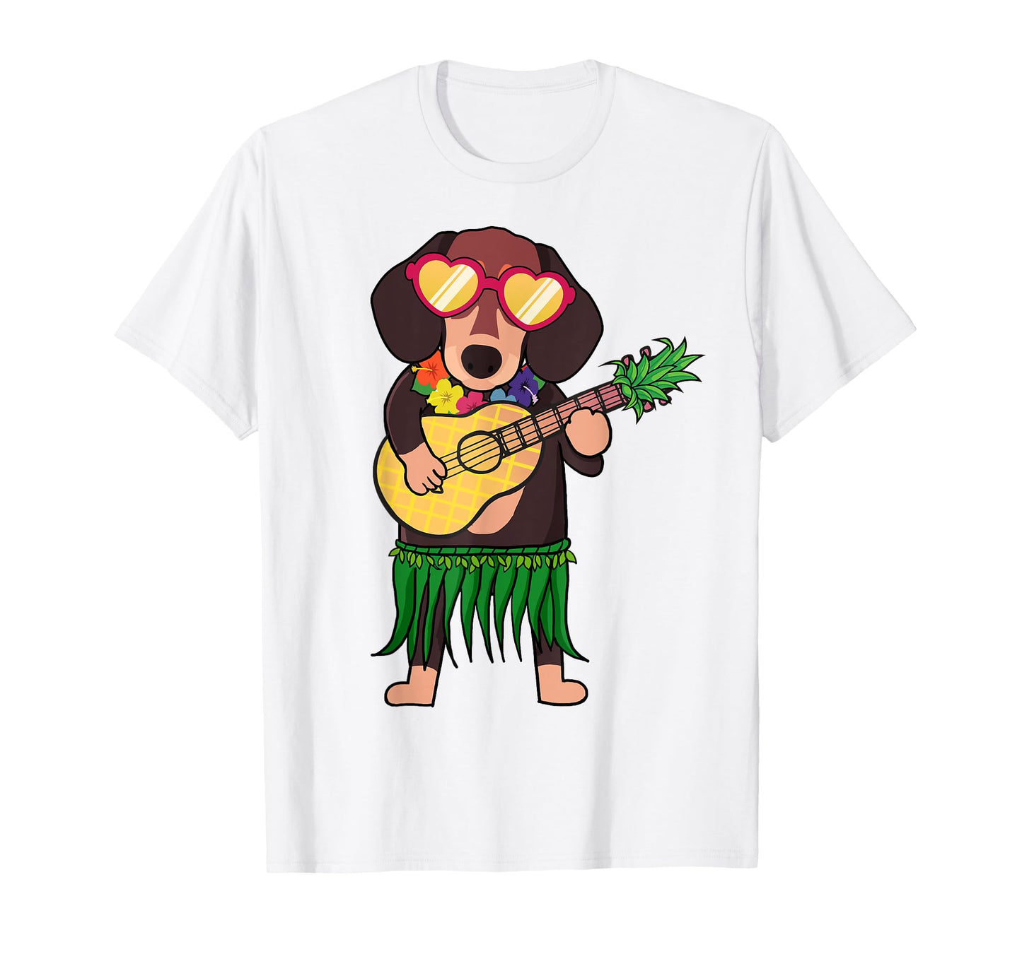 Dachshund Hawaiian Costume Playing Ukulele Summer Shirt T-Shirt for Men Women Kids