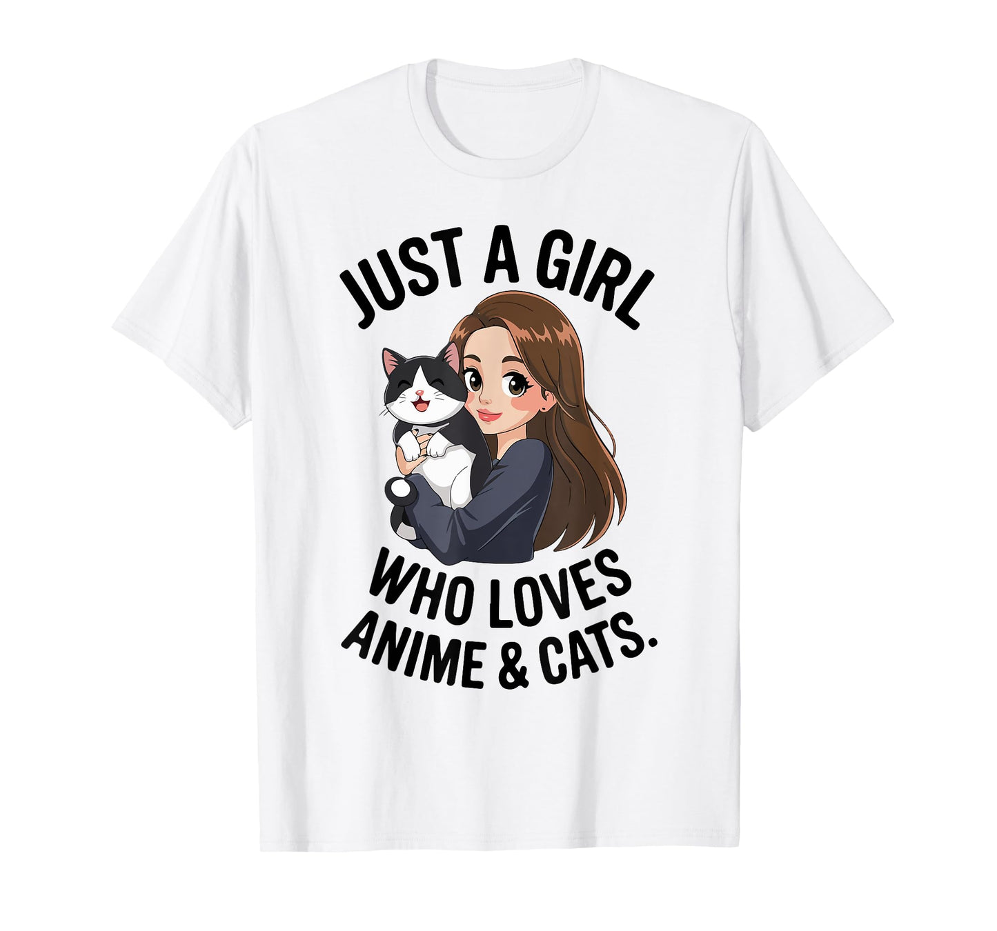 Just A Girl Who Loves Anime & Tuxedo Cats Cute Mama Mom Teen T-Shirt