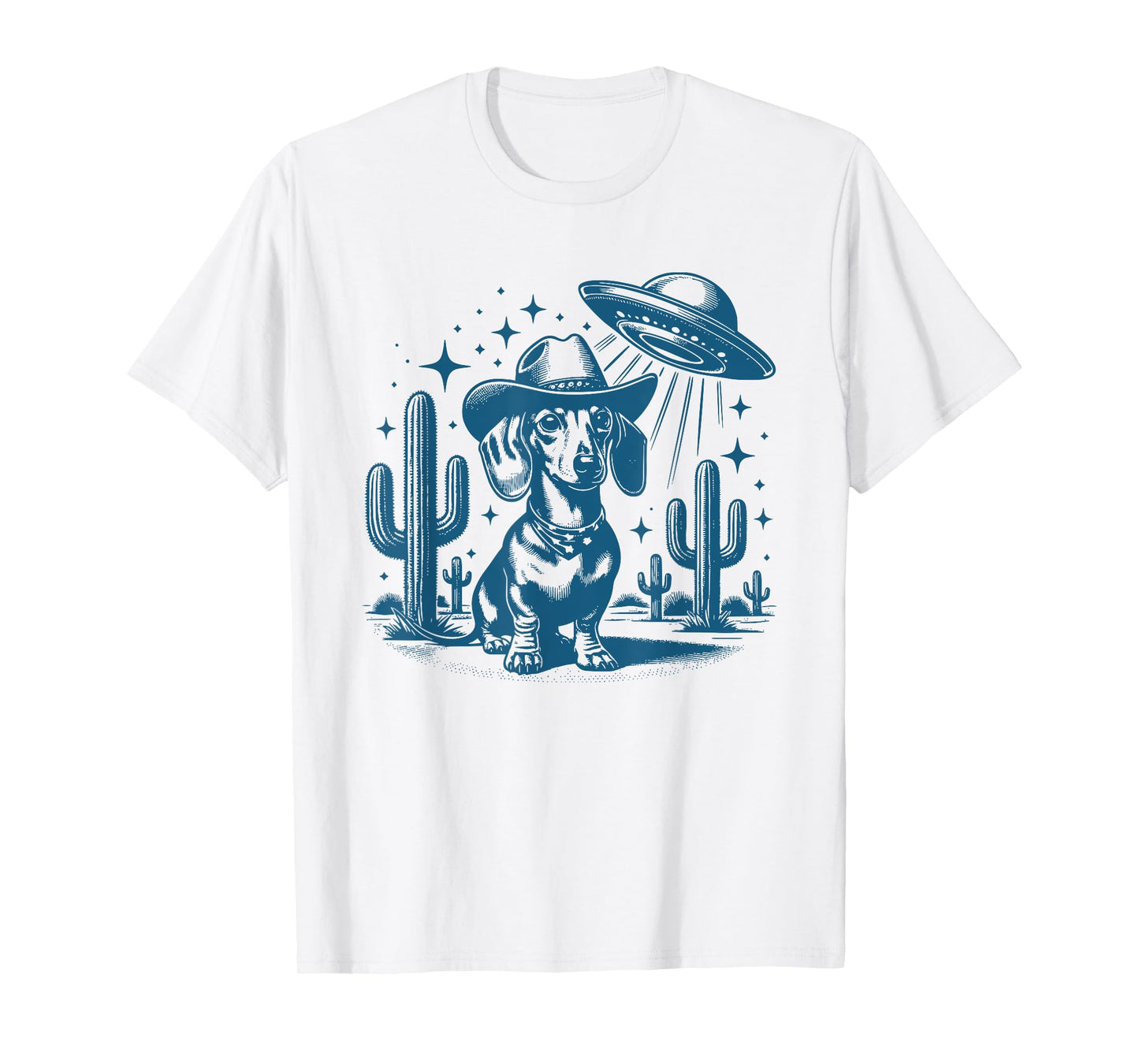 Retro Dachshund UFO Vintage Dachshund Cowboy Dog Western T-Shirt
