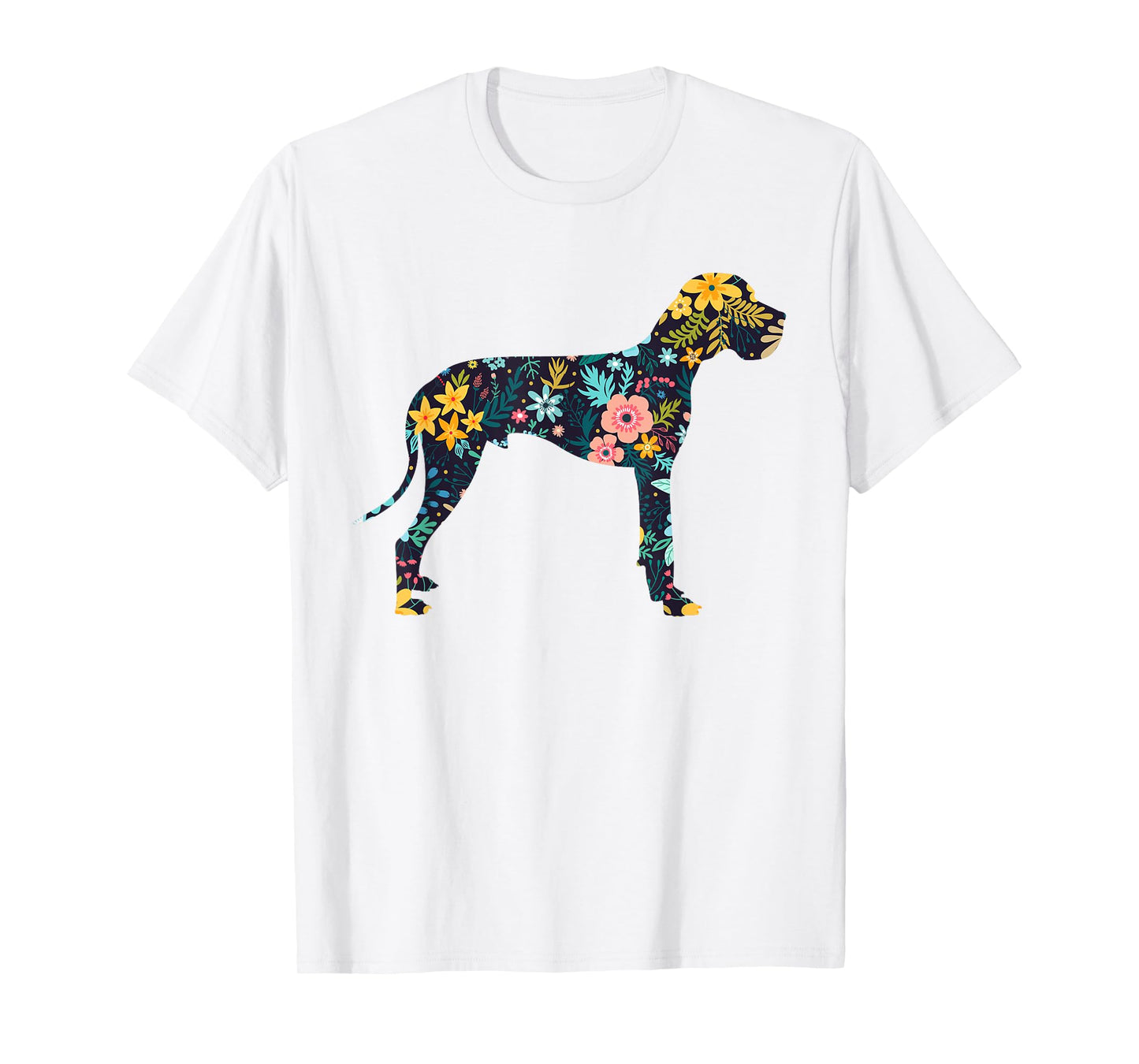 Great Dane Floral Dog Silhouette Womens Graphic T-Shirt