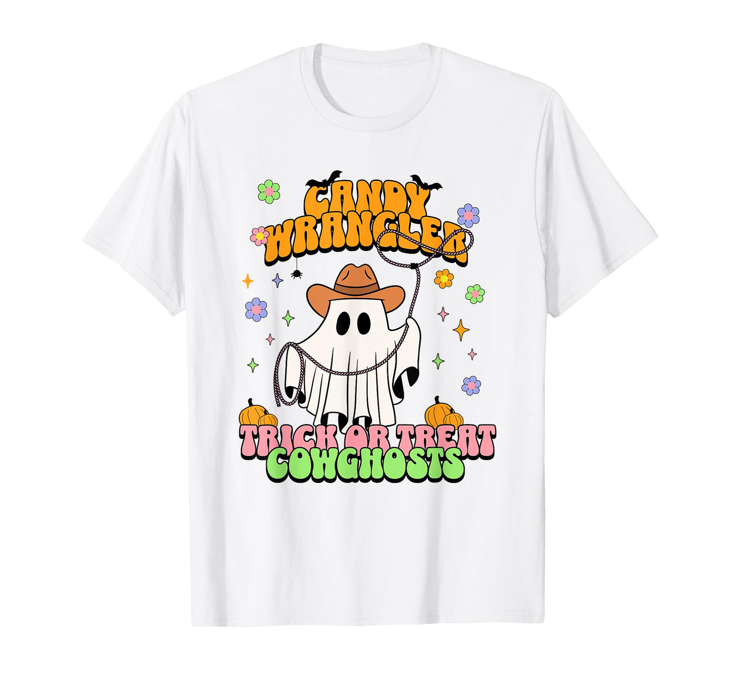Cute Cowgirl Ghost Retro Western Groovy Halloween Treats T-Shirt
