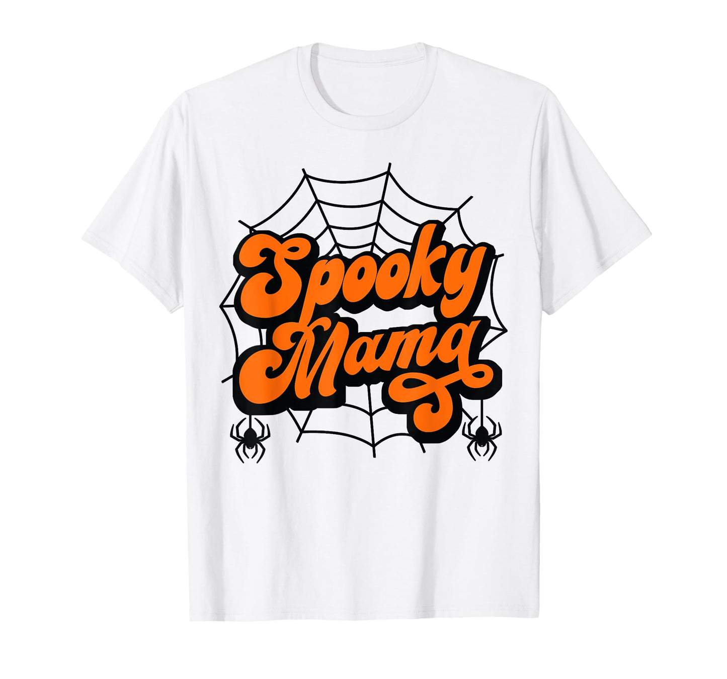 Spooky Mama Retro Halloween Mom Spider Web Orange Design T-Shirt