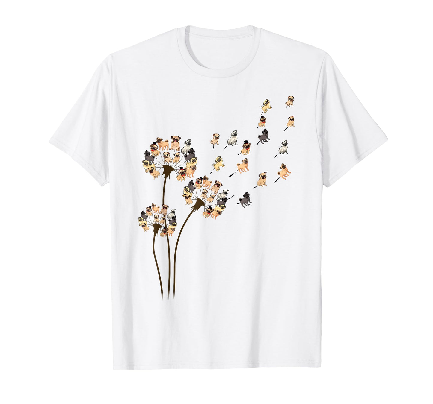 Flower Pug Dogs Dandelion Funny Animal Lovers Tees Men Women T-Shirt Small