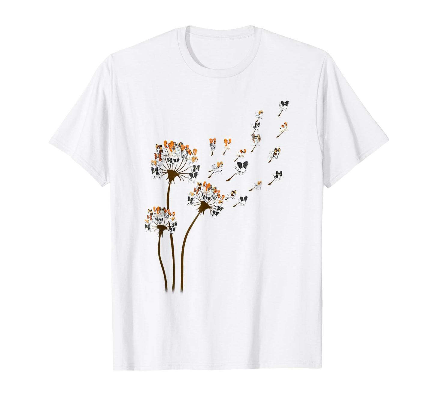Papillon Dogs Flower Fly Dandelion Shirt Dog Mama Dog Lover T-Shirt