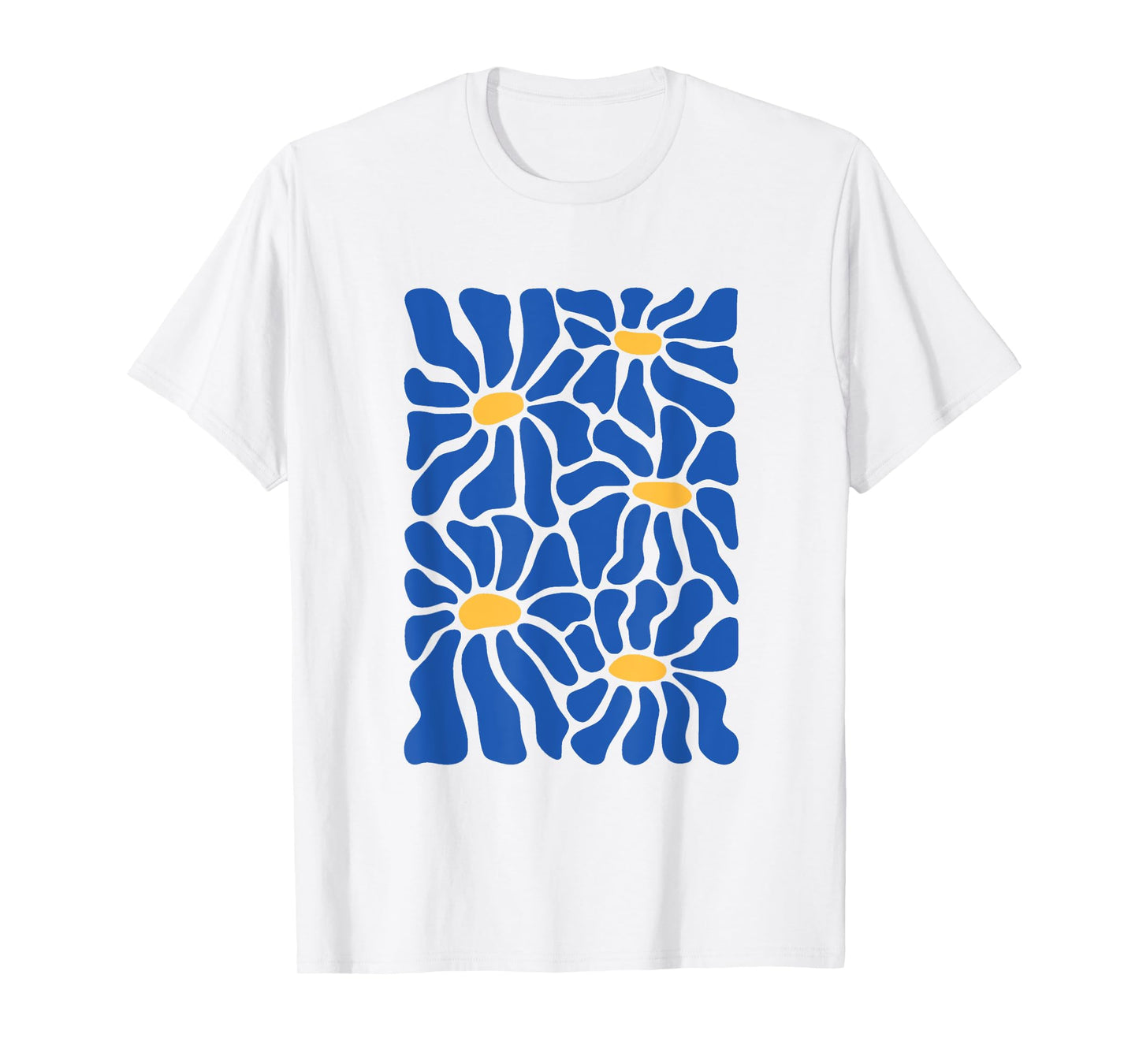 Vintage Blue and Yellow Abstract Floral Art T-Shirt